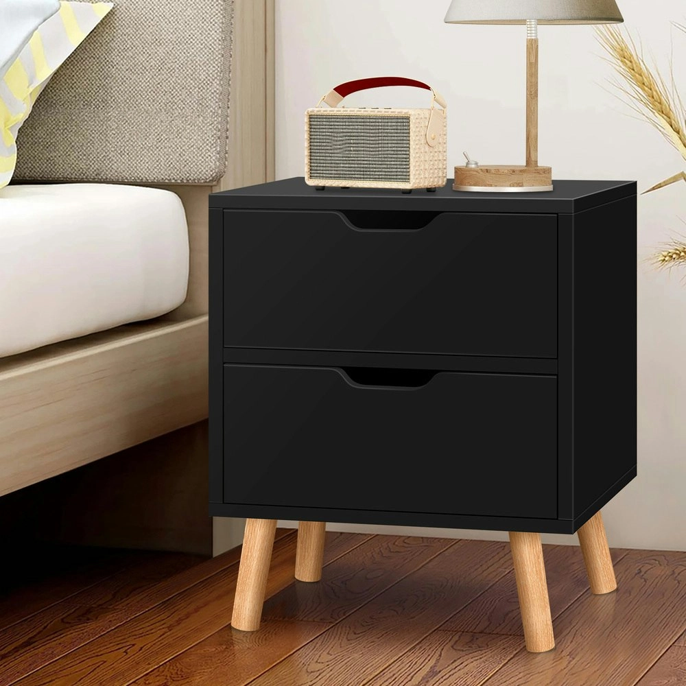 Alfordson Bedside Table Nightstand Side Table 2 Drawers Black