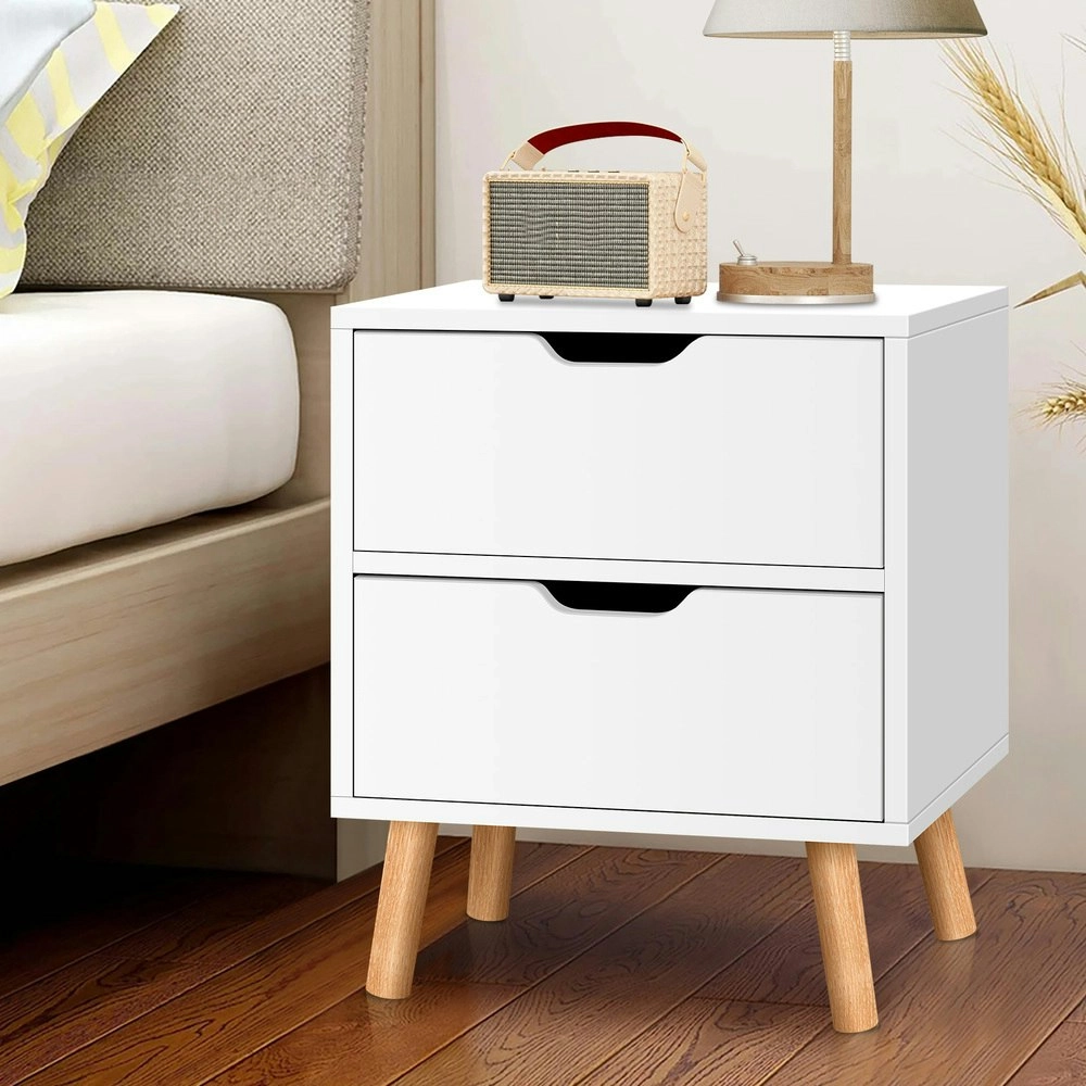 Alfordson Bedside Table Nightstand Side Table 2 Drawers White