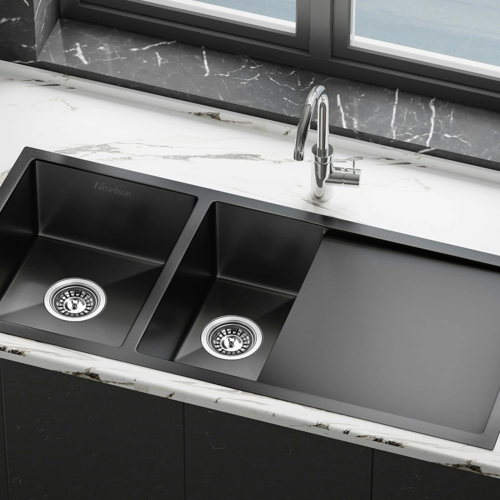 Alfordson Kitchen Sink Stainless Steel Drop in Flush Under Mount 100X45CM Black