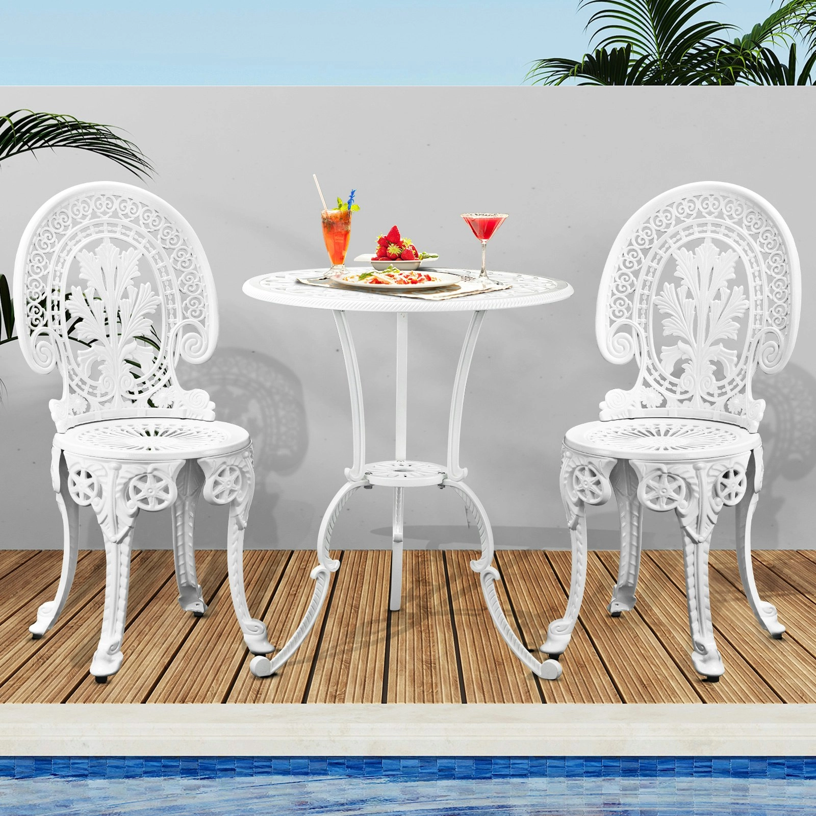 Livsip Outdoor Bistro Setting Cast Aluminium Table and Chair 3PCS Patio Set