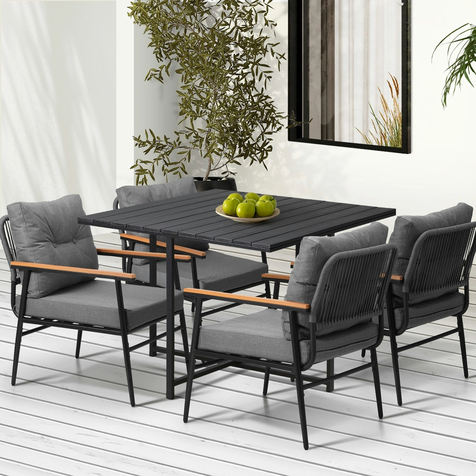 Livsip Outdoor Dining Set Patio Furniture Garden Black Table and Chairs 4 Seater