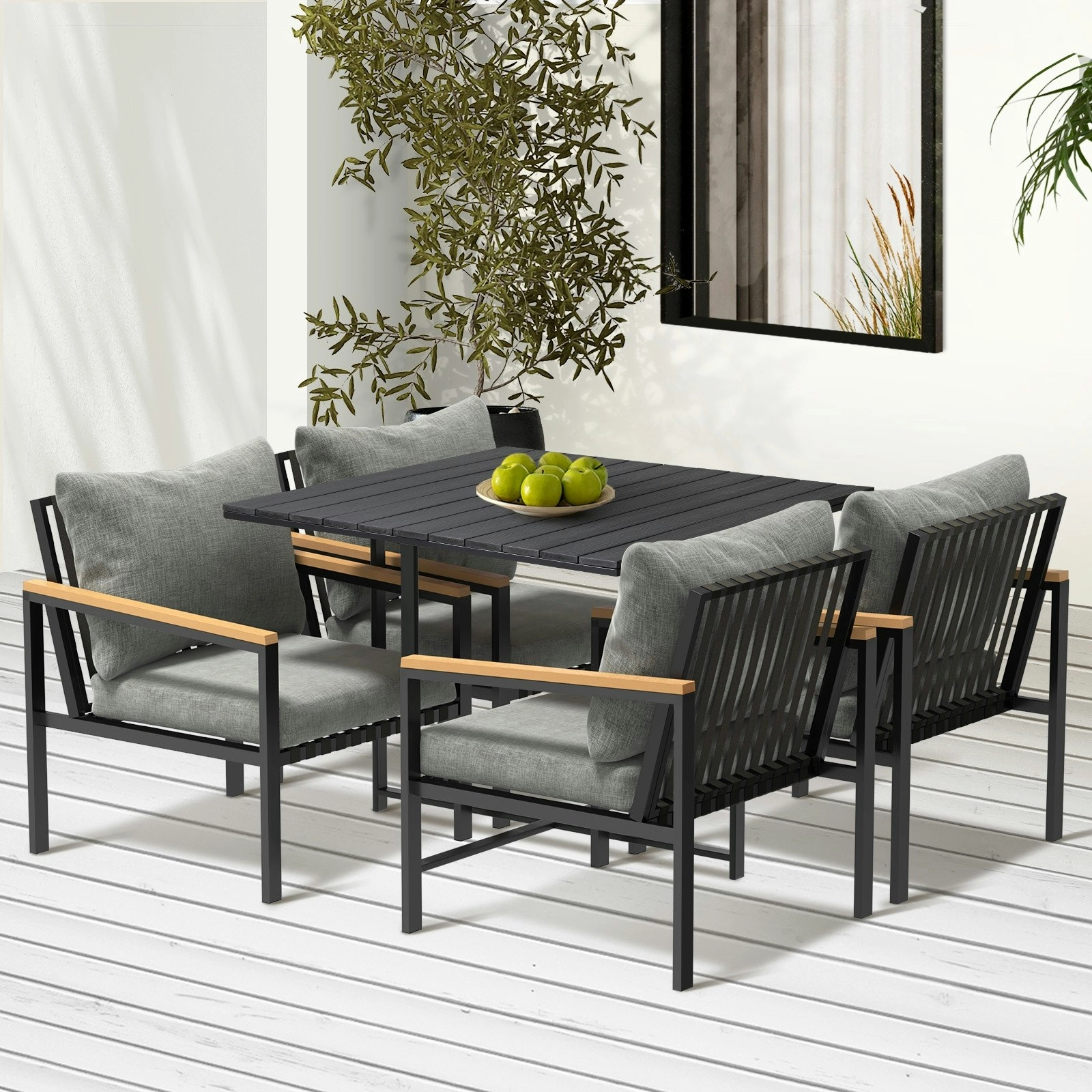 Livsip Outdoor Dining Set Black Table and Chairs 5PCS Patio Furniture Setting