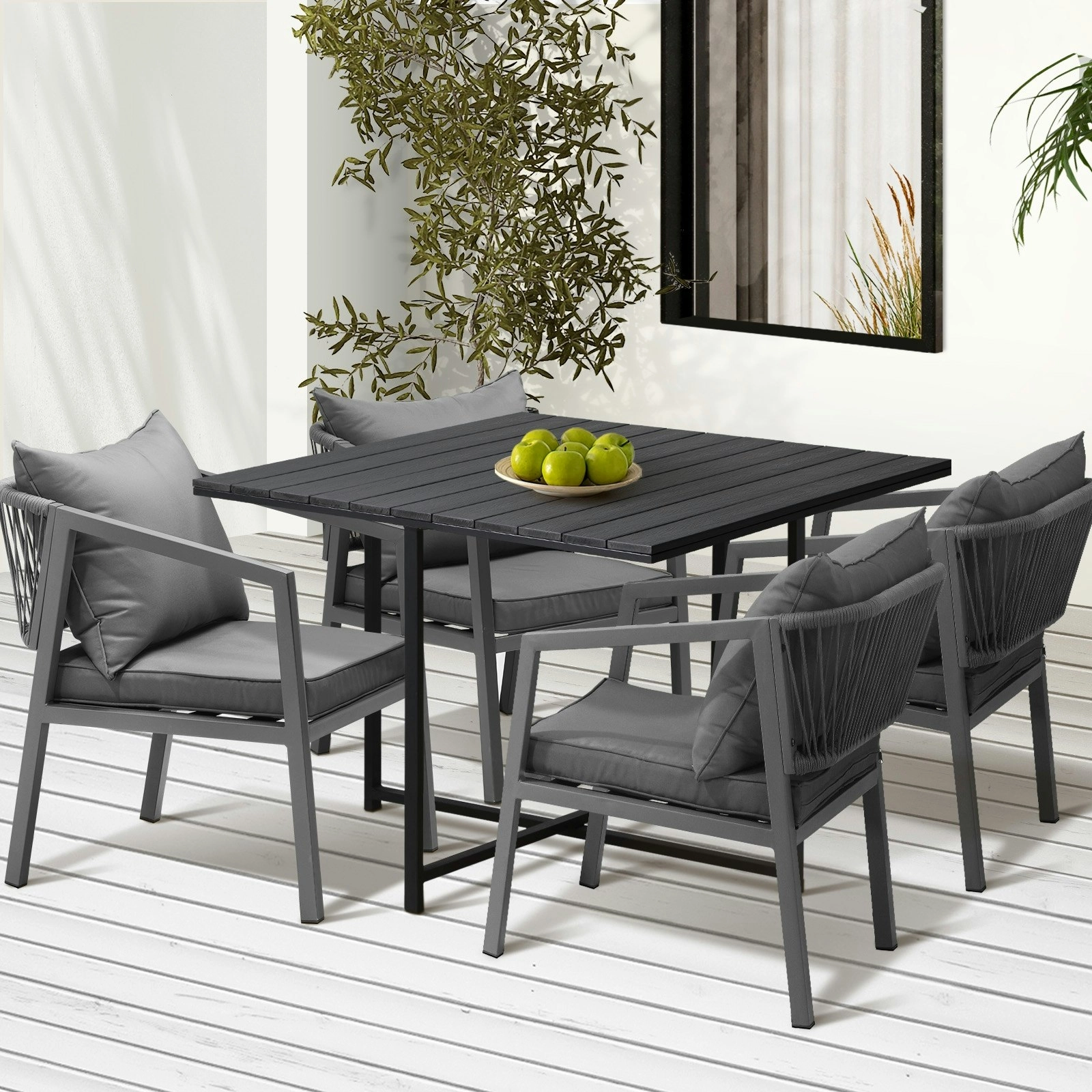 Livsip Outdoor Dining Set Patio Furniture Garden Balck Table Setting 4 Seater