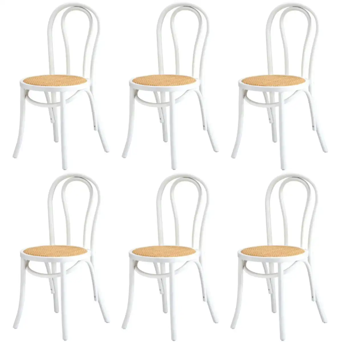 Oikiture 6PCS Dining Chair Solid Wooden Chairs Ratan Seat White