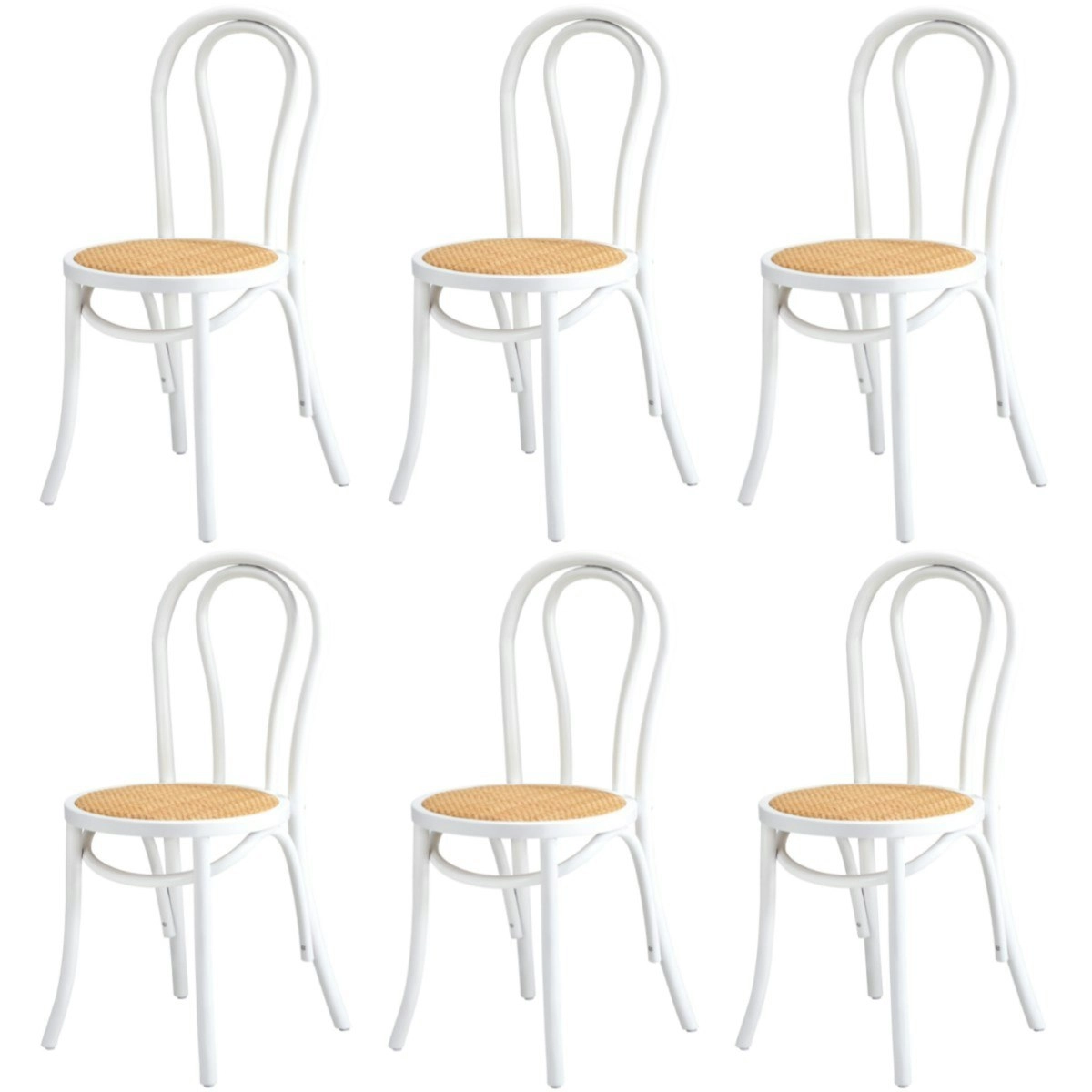 Oikiture 6PCS Dining Chair Solid Wooden Chairs Ratan Seat White