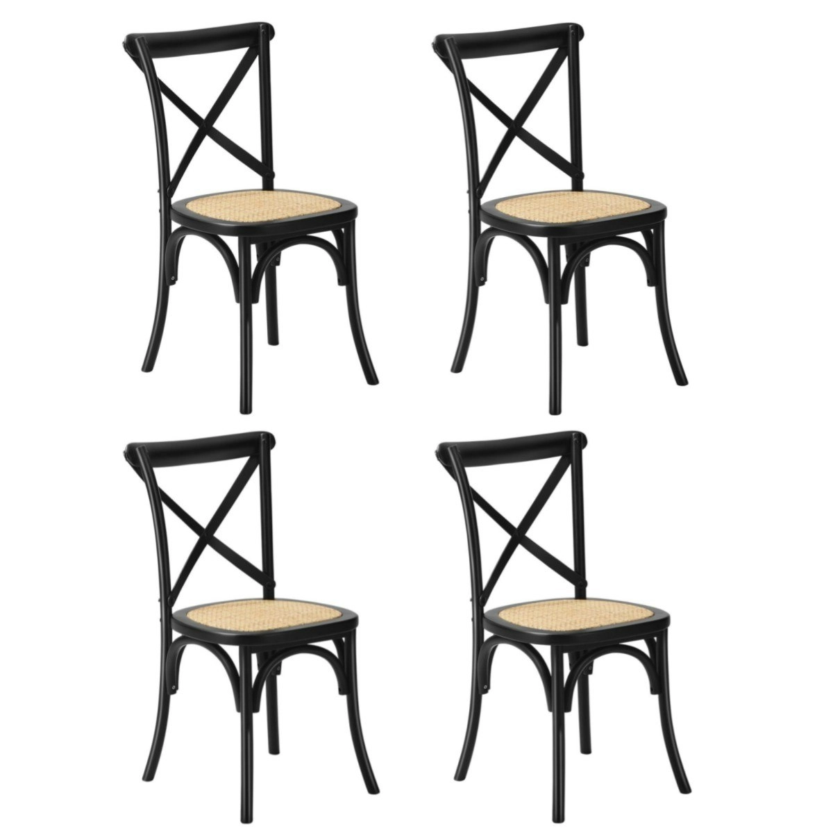 Oikiture 4x Crossback Dining Chair Solid Birch Timber Wood Ratan Seat Black