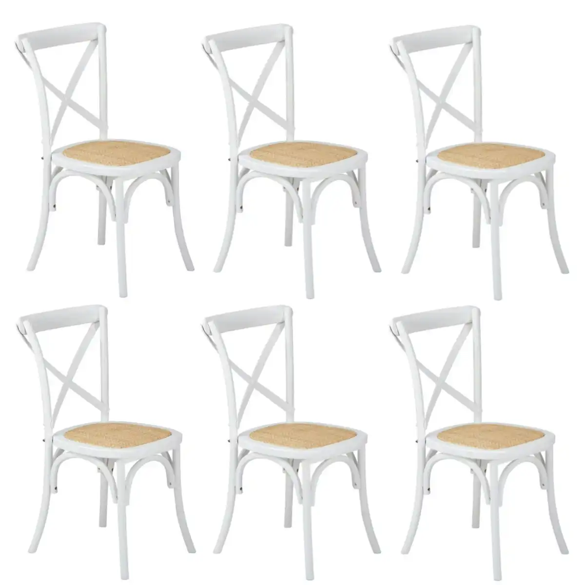 Oikiture 6x Crossback Dining Chair Solid Birch Timber Wood Ratan Seat White