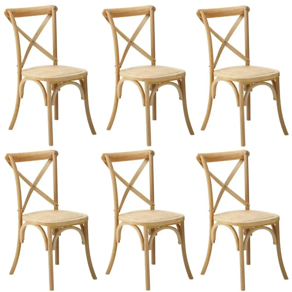 Oikiture 6x Crossback Dining Chair Solid Birch Timber Wood Ratan Seat Natural