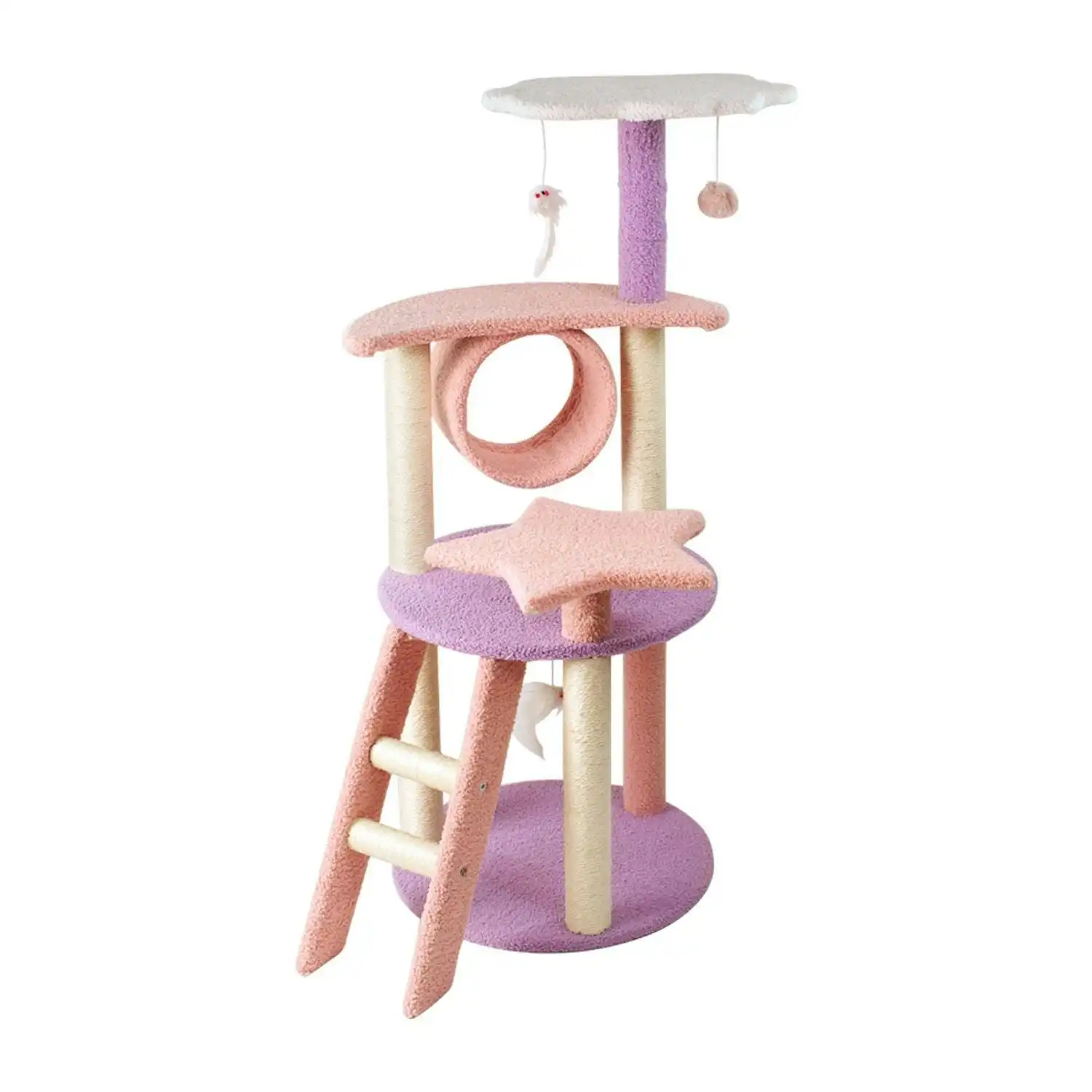 Floofi 101cm Galaxy Easy Assembly High Quality Plush Material Cat Condo Cat Tree Pink Purple