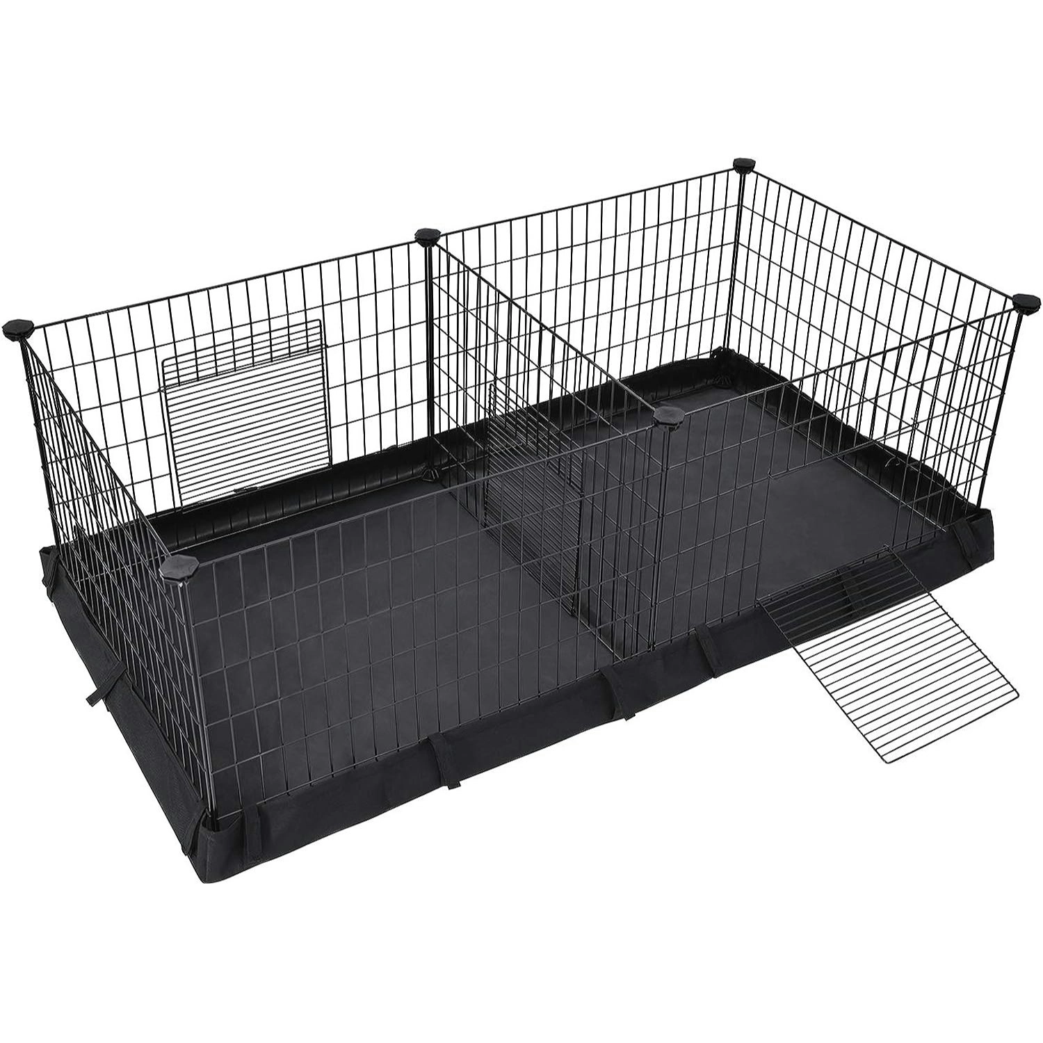 SONGMICS 2 Separate Spaces Pet Playpen with Divider Panel and Floor Mat Black