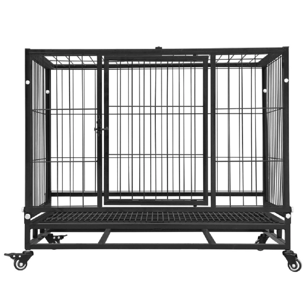 Floofi 46" Foldable Metal Fence Cat Dog Crate Kennel Pet Cage with Wheels - Black