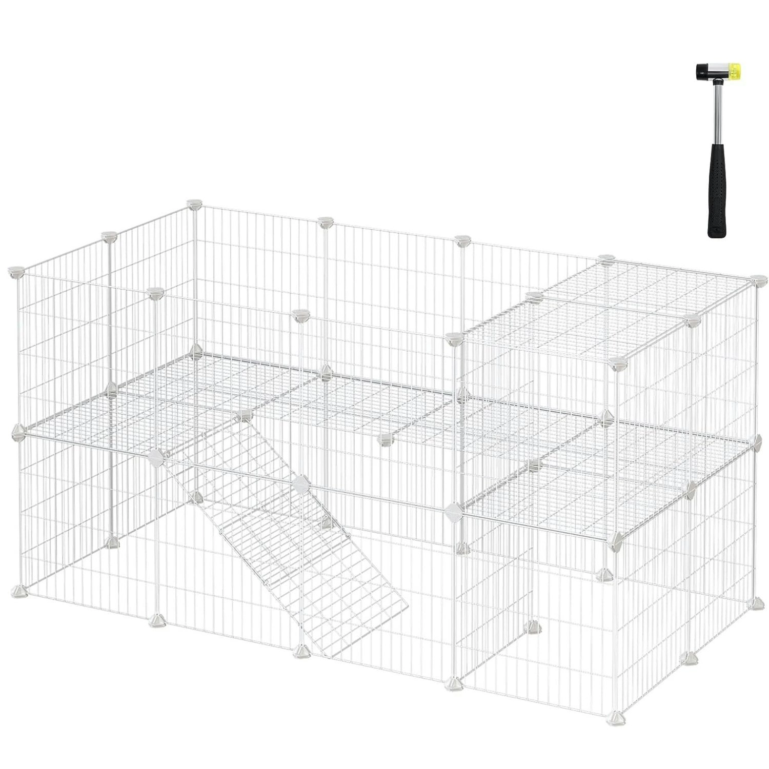 SONGMICS Dog Cat Two Pet Playpen Story Metal Wire Enclosure Fence with Zip Ties