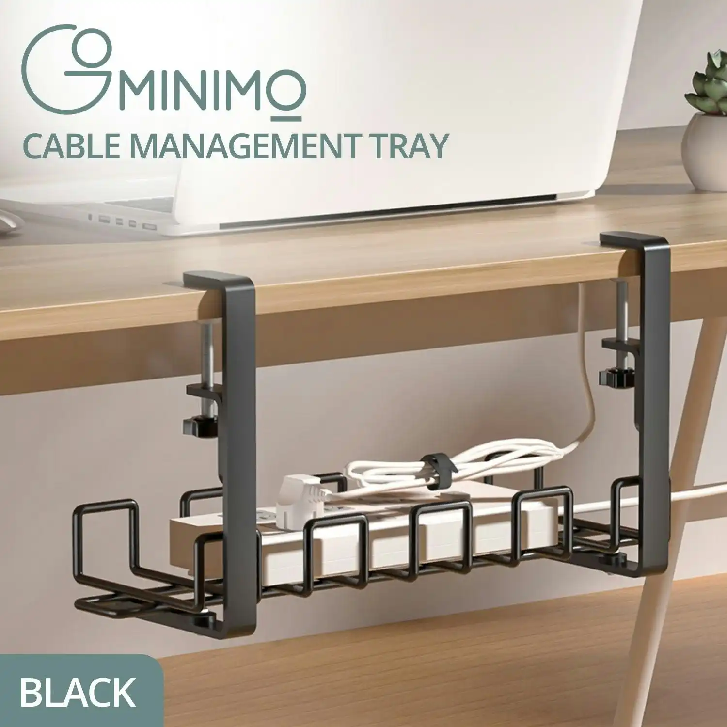 Gominimo Cable Management Tray with Vented Design No Drilling Type Black