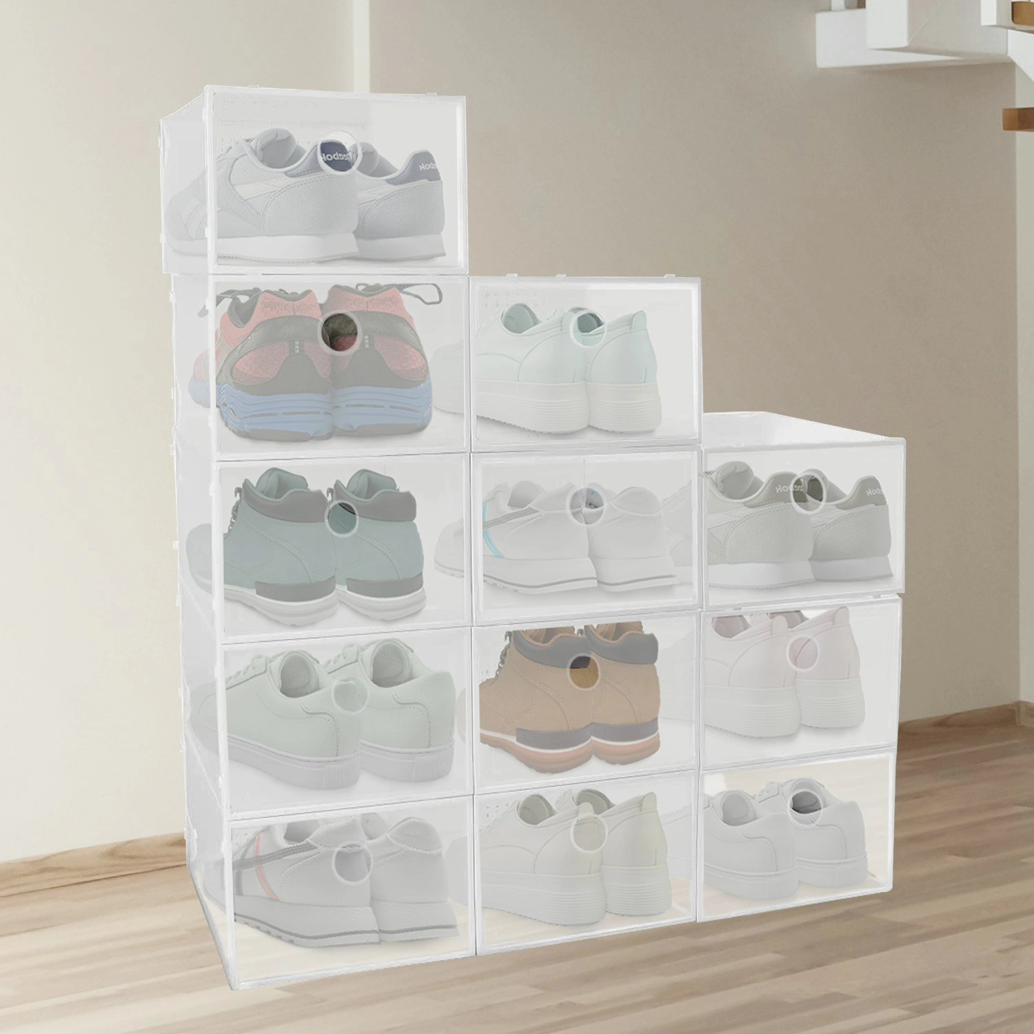 12x Gominimo Stackable Large Size Plastic Shoe Box - White