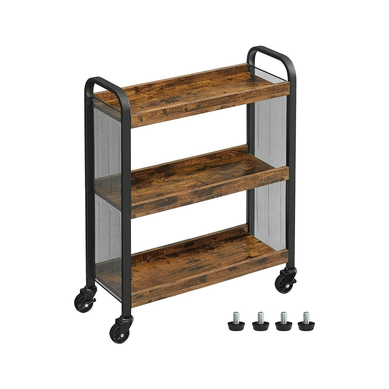 VASAGLE Microwave Stand Kitchen Storage Trolley with Universal Castors Utility Cart - Rustic Brown