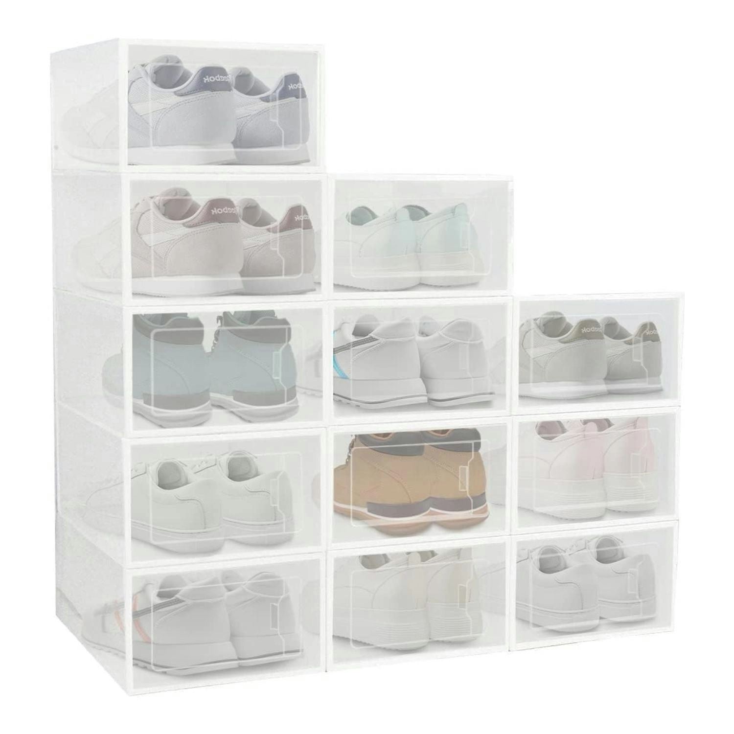 12pcs Gominimo Medium Size 33x23x114cm Plastic Shoe Box - White