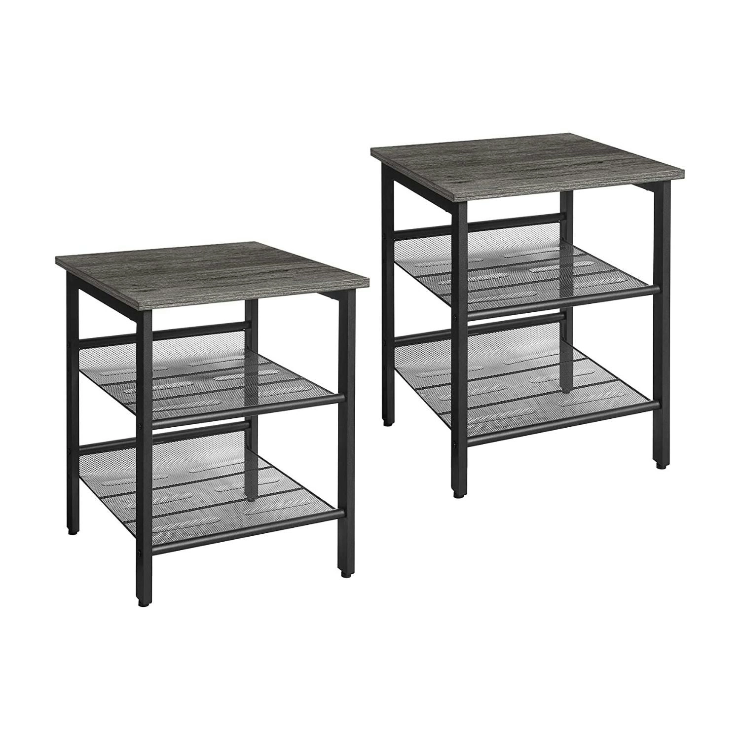 VASAGLE Set of 2 Adjustable Mesh Shelves Side Table  - Charcoal Gray and Black