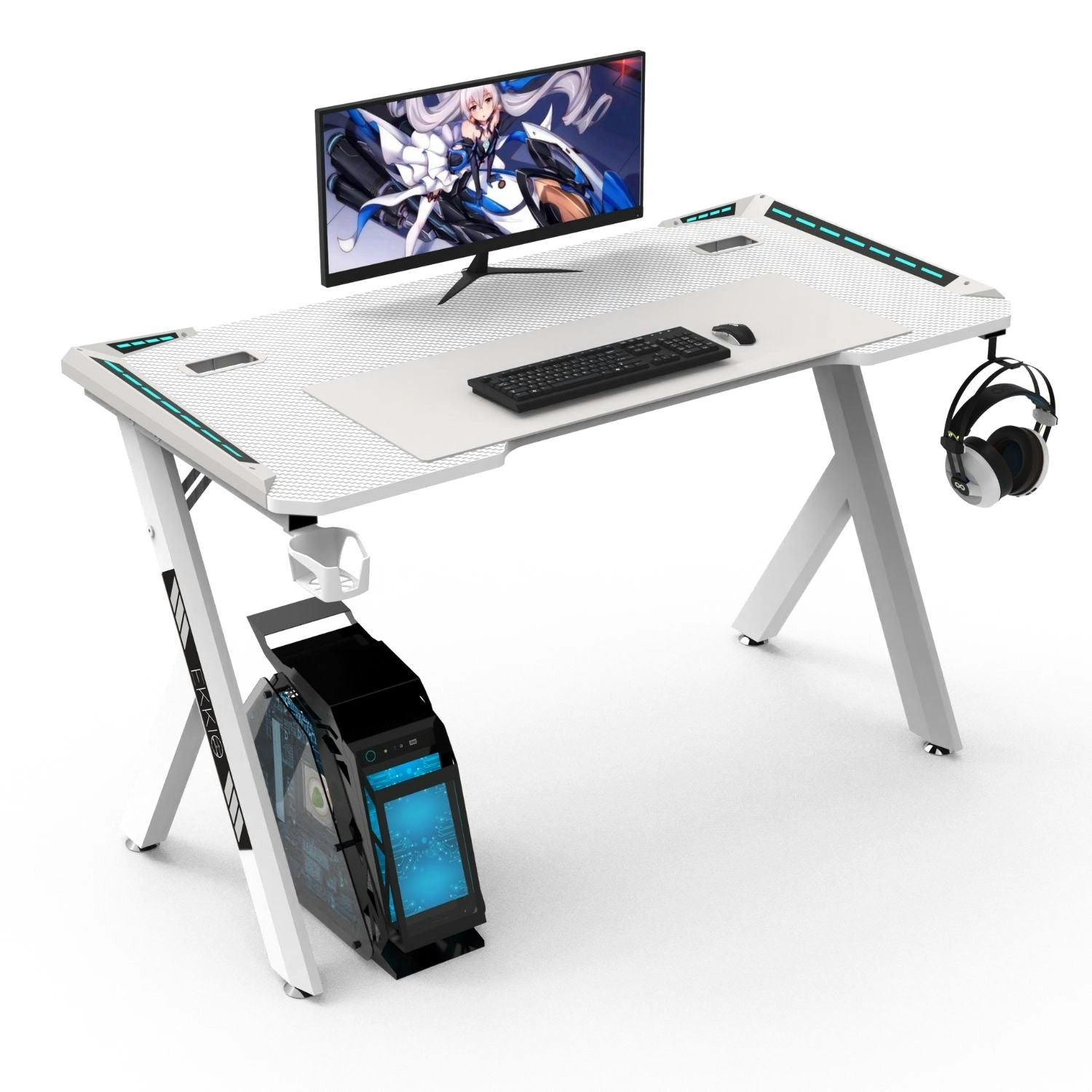 Ekkio RGB Gaming Desk Y Shape 140cm - White