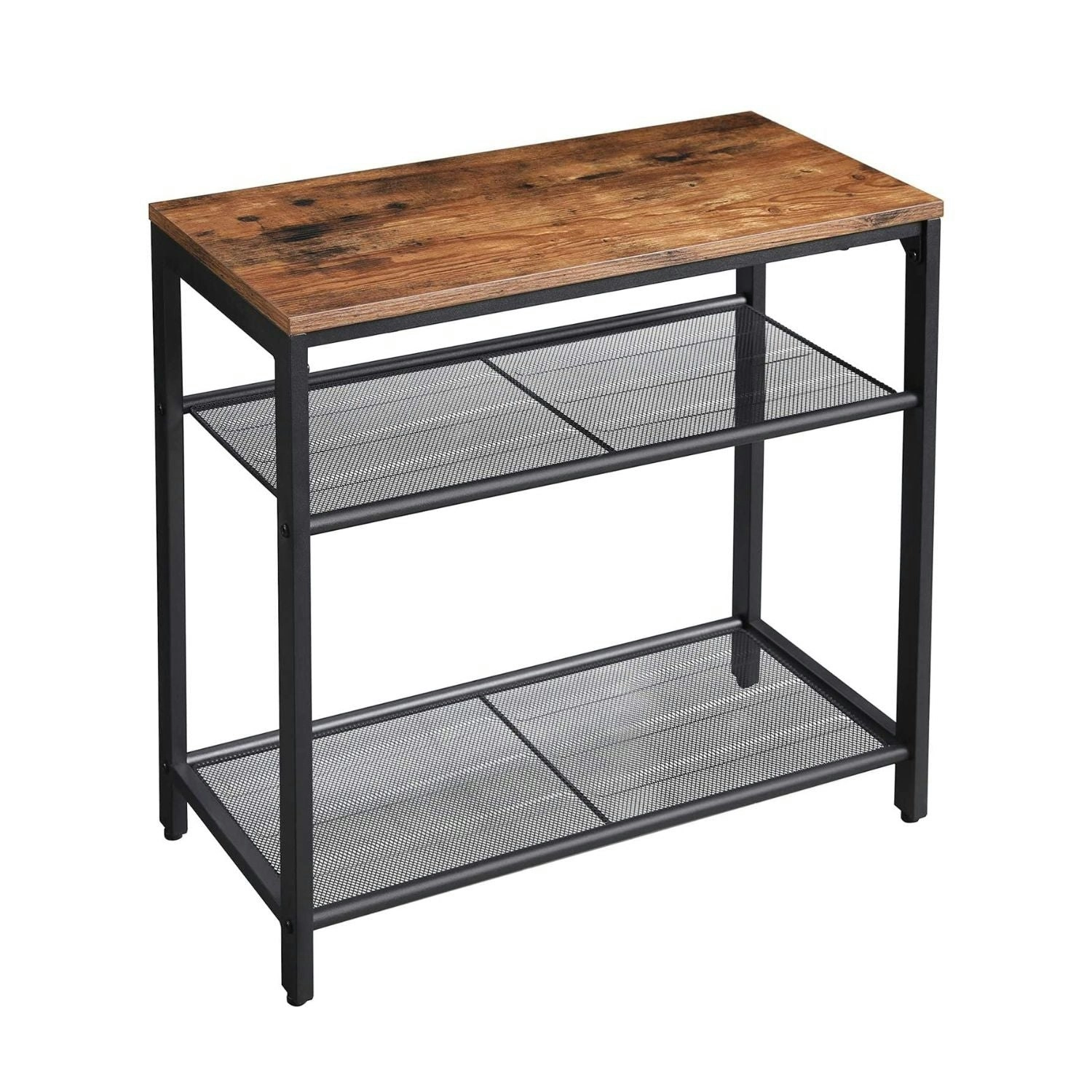 VASAGLE 3 Tier Mesh Shelves Industrial Metal Steel Side End Table - Rustic Brown