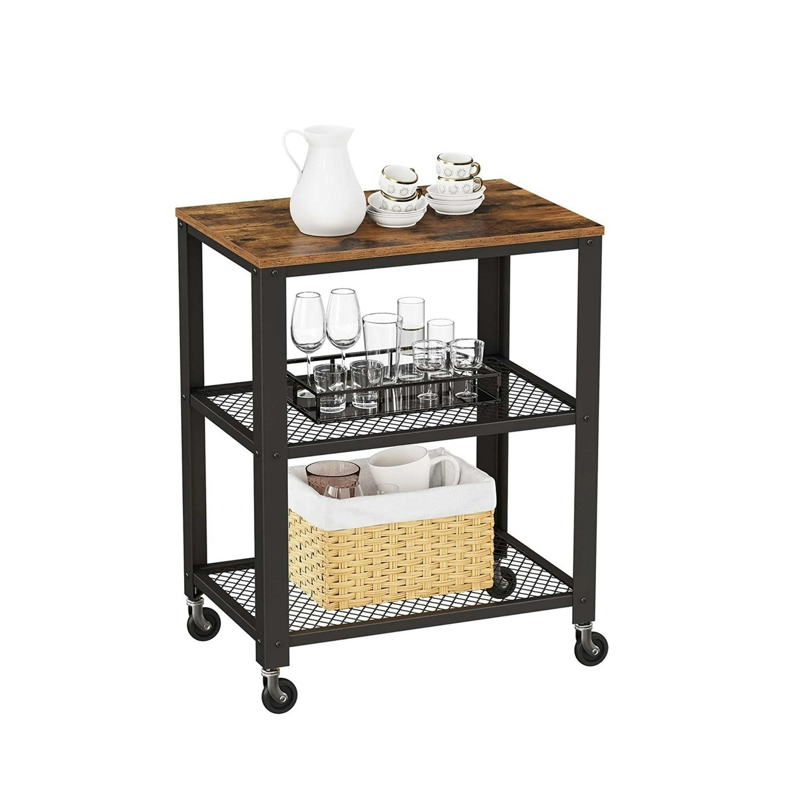 VASAGLE Kitchen Serving Utility Trolley Storage Cart - Rustic Brown