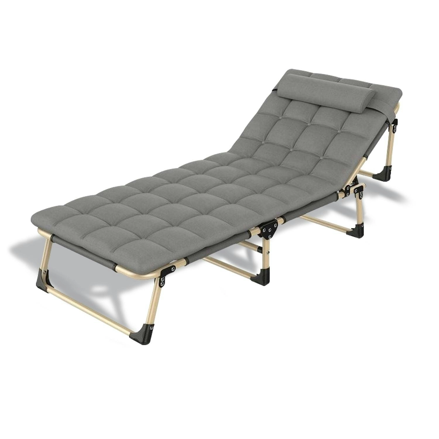 Kiliroo Portable Folding Camping Single Bed with Mattress and Headrest - Grey