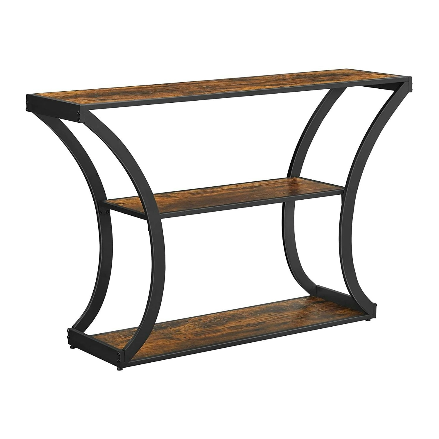 VASAGLE Entry Hall Display Shelf Storage with Curved Frame Console Table - Rustic Brown