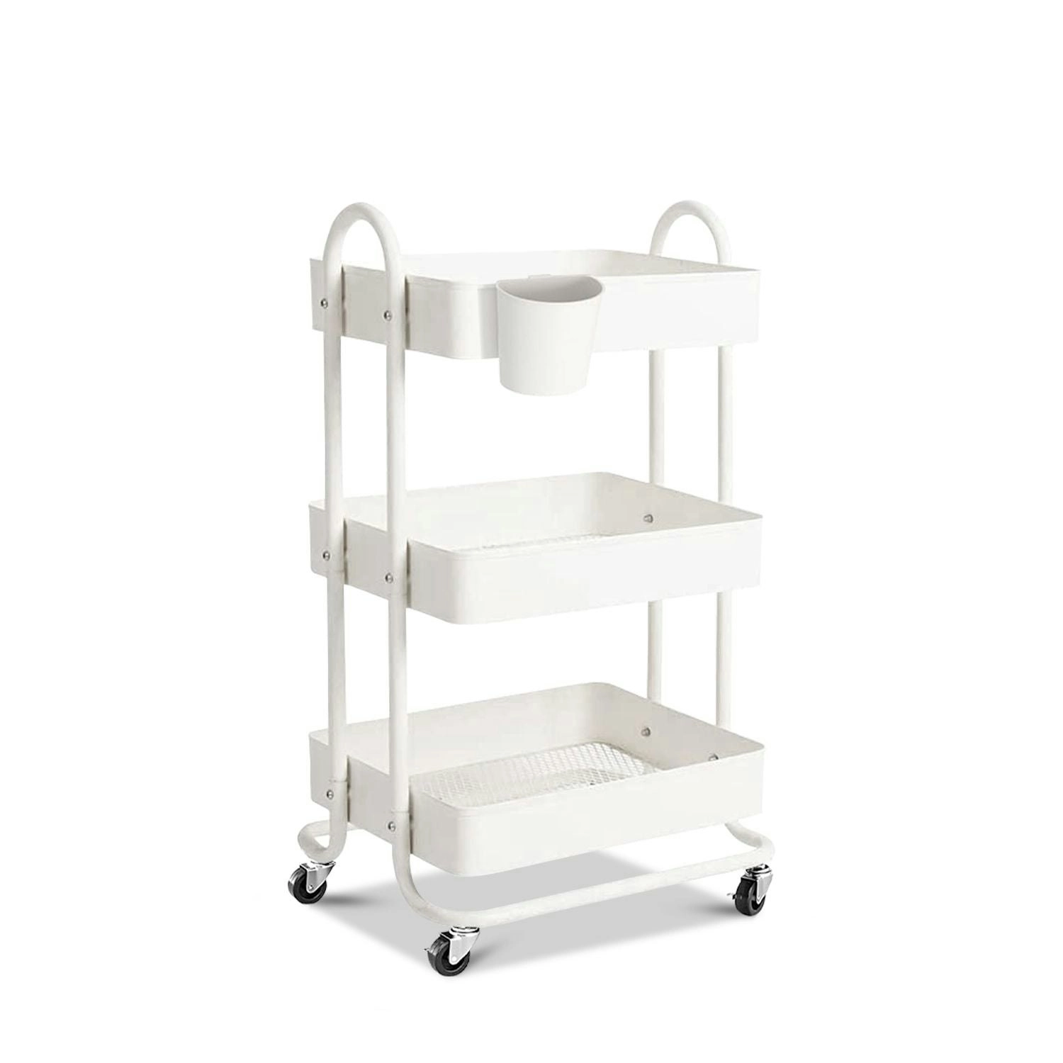 Ekkio 3 Tier Multipurpose Steel Frame Kitchen Storage Rack Organiser Trolley Cart - White