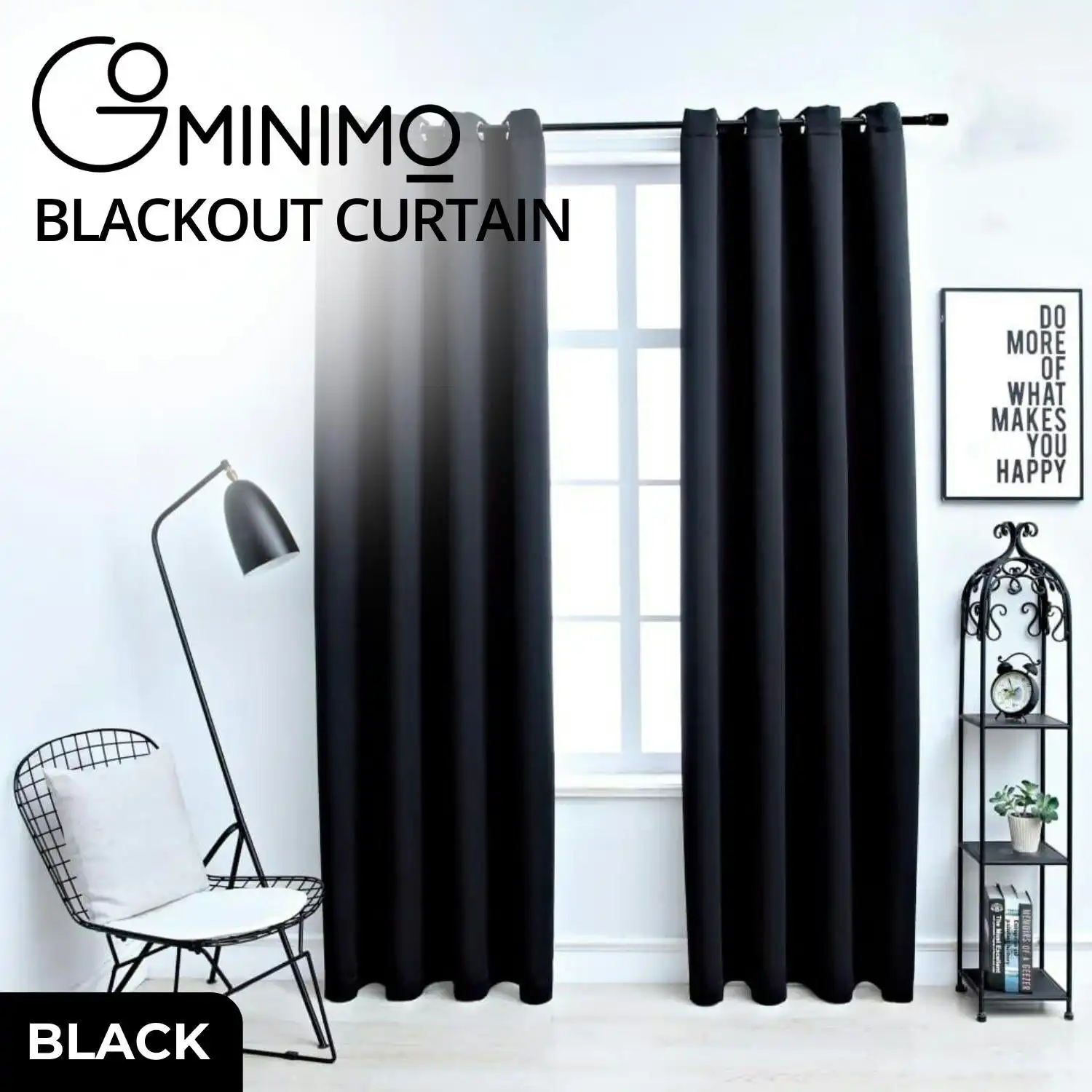 Gominimo Blackout Window Curtains Thermal Insulated Room W132cm x D243cm Black