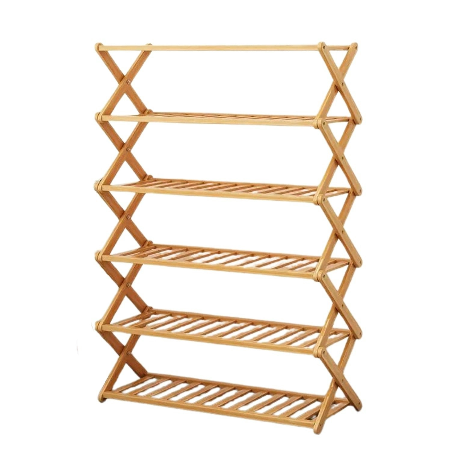 Ekkio Eco Friendly Sturdy 6 Tier Foldable Bamboo Shoe Rack