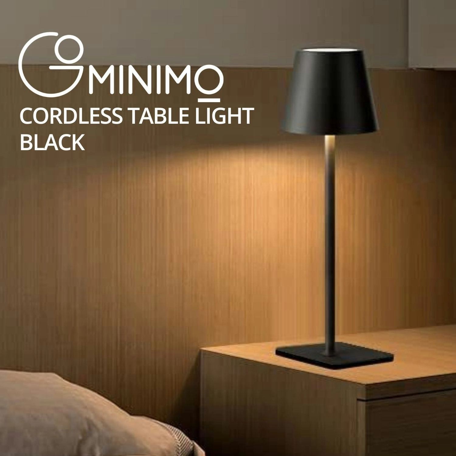 Gominimo Rechargeable Cordless Table Lamp with Stepless Dimming Brightness Black