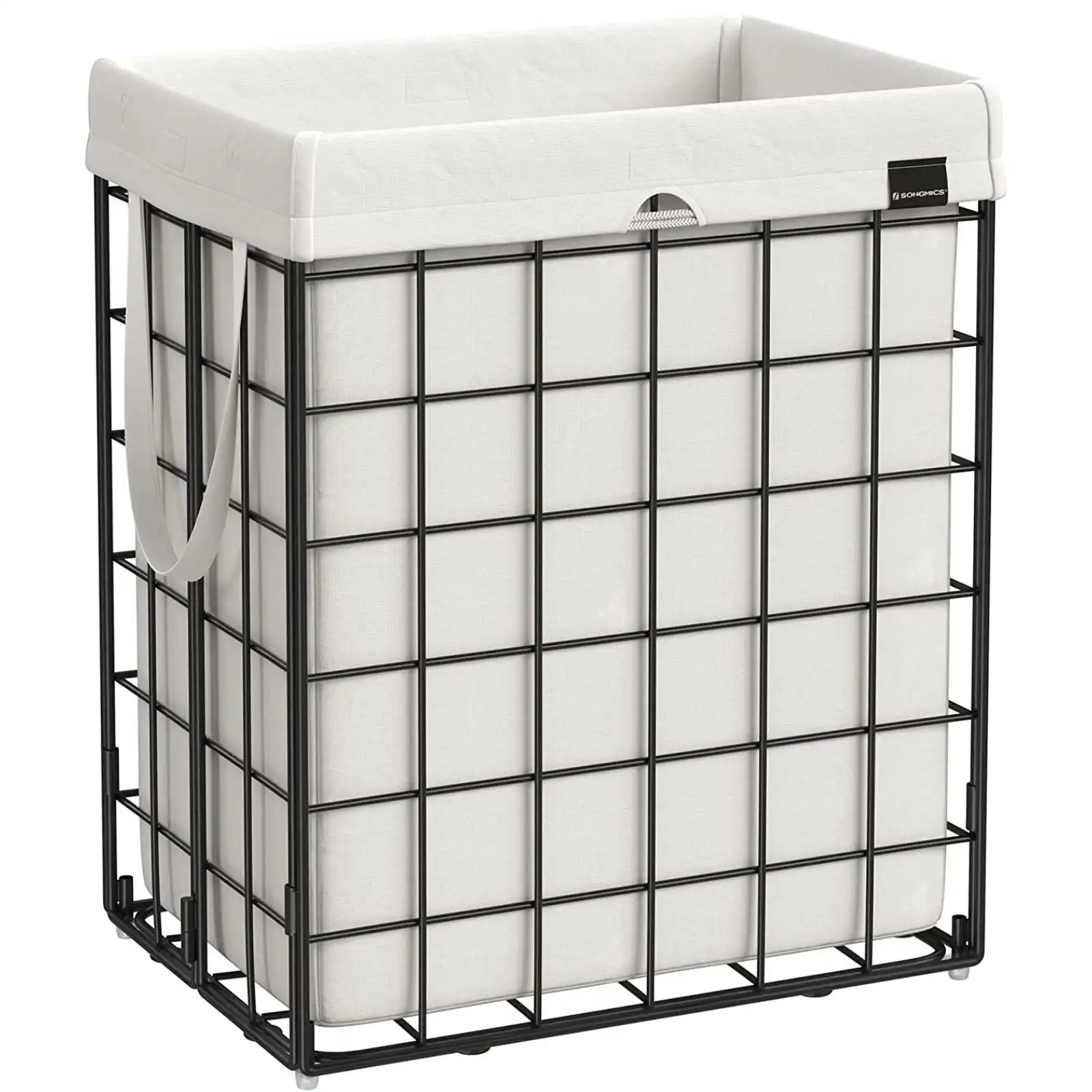 SONGMICS 90L Clothes Washing Storage Bag Basket Bin Laundry Hamper - Black/White