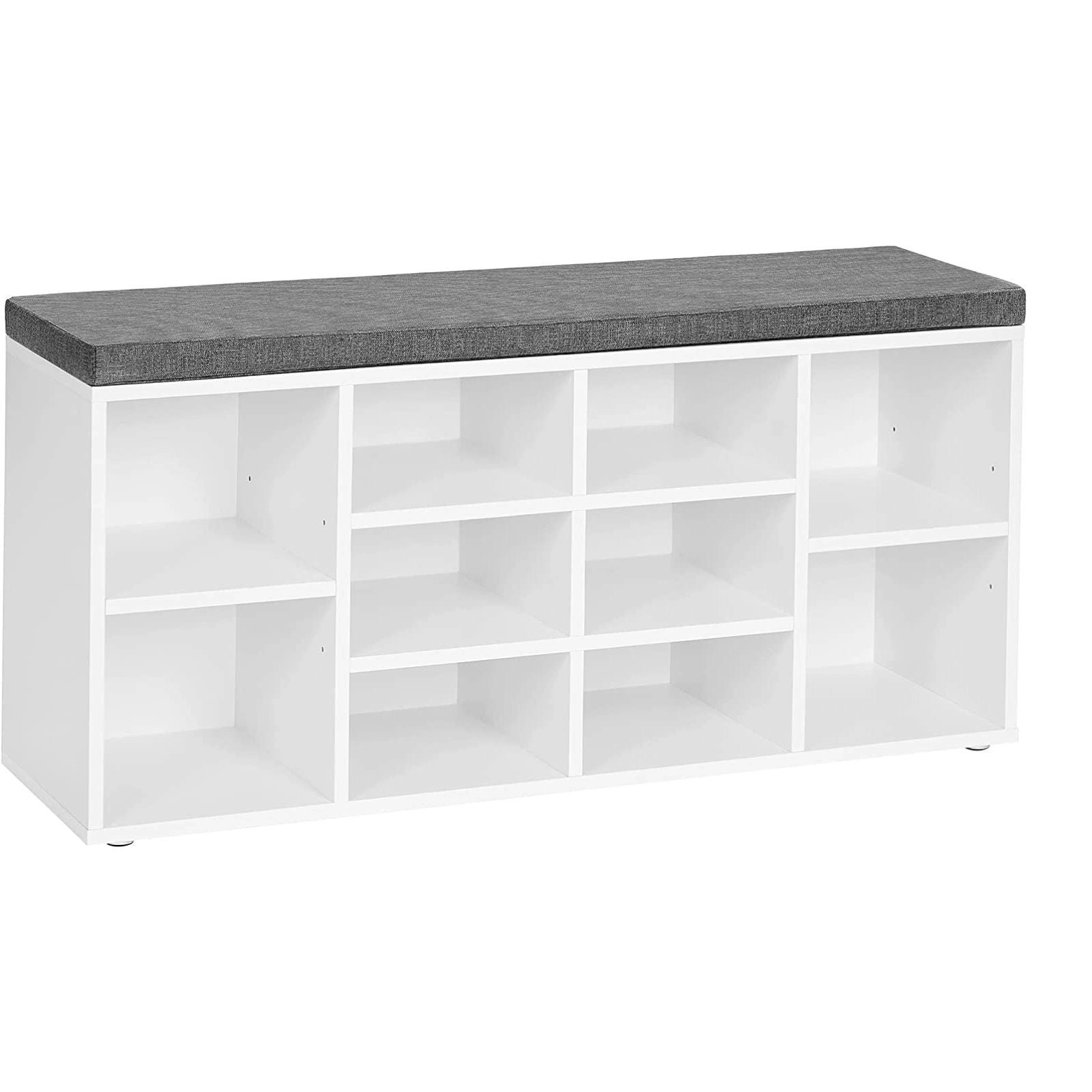 VASAGLE Wooden Bench Padded Seat Shoes Storage Shelf Organiser Chair ‎Shoe Rack - White/Grey