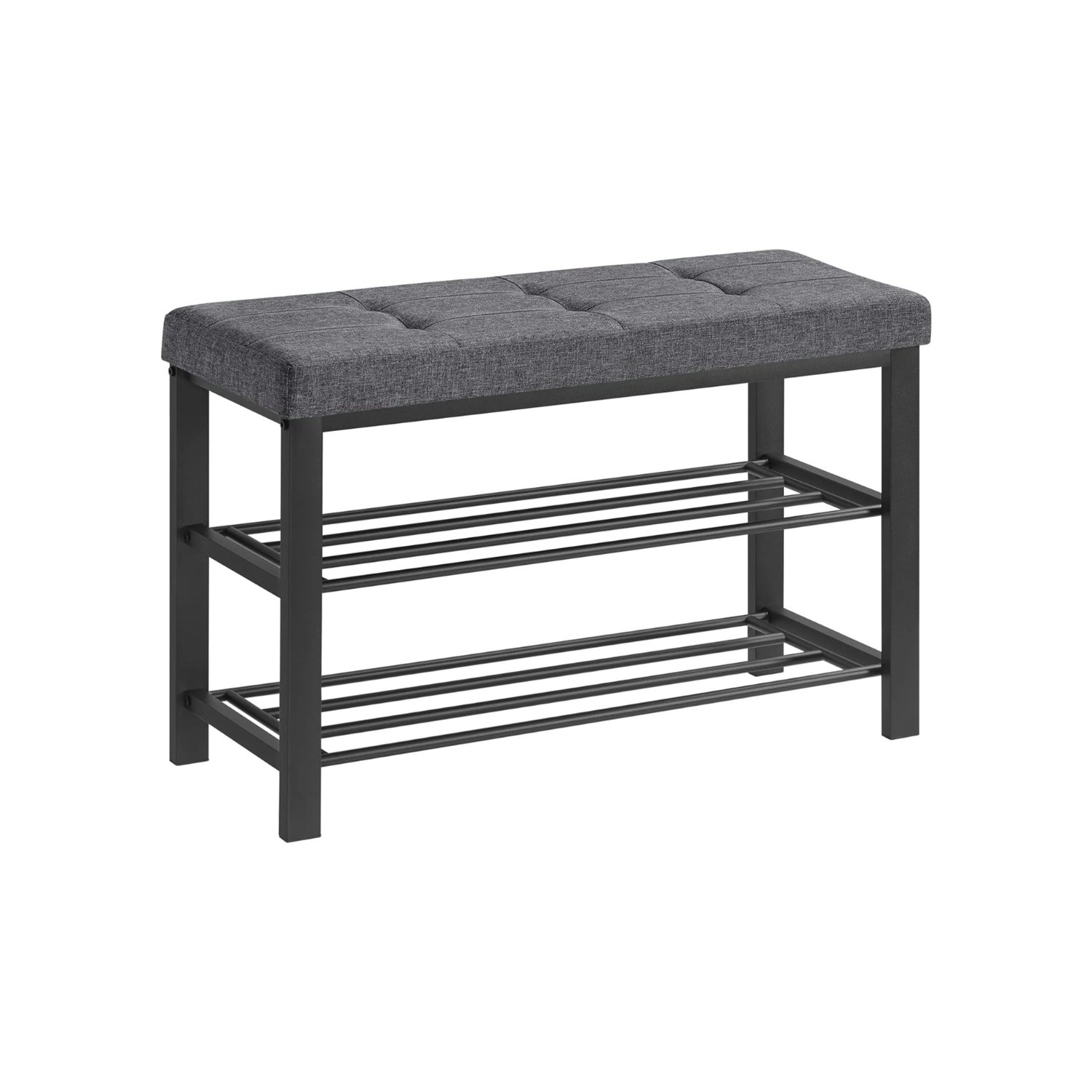 SONGMICS 3-Tier Metal Shoe Bench Storage Foam Padded Seat Dark Grey and Black