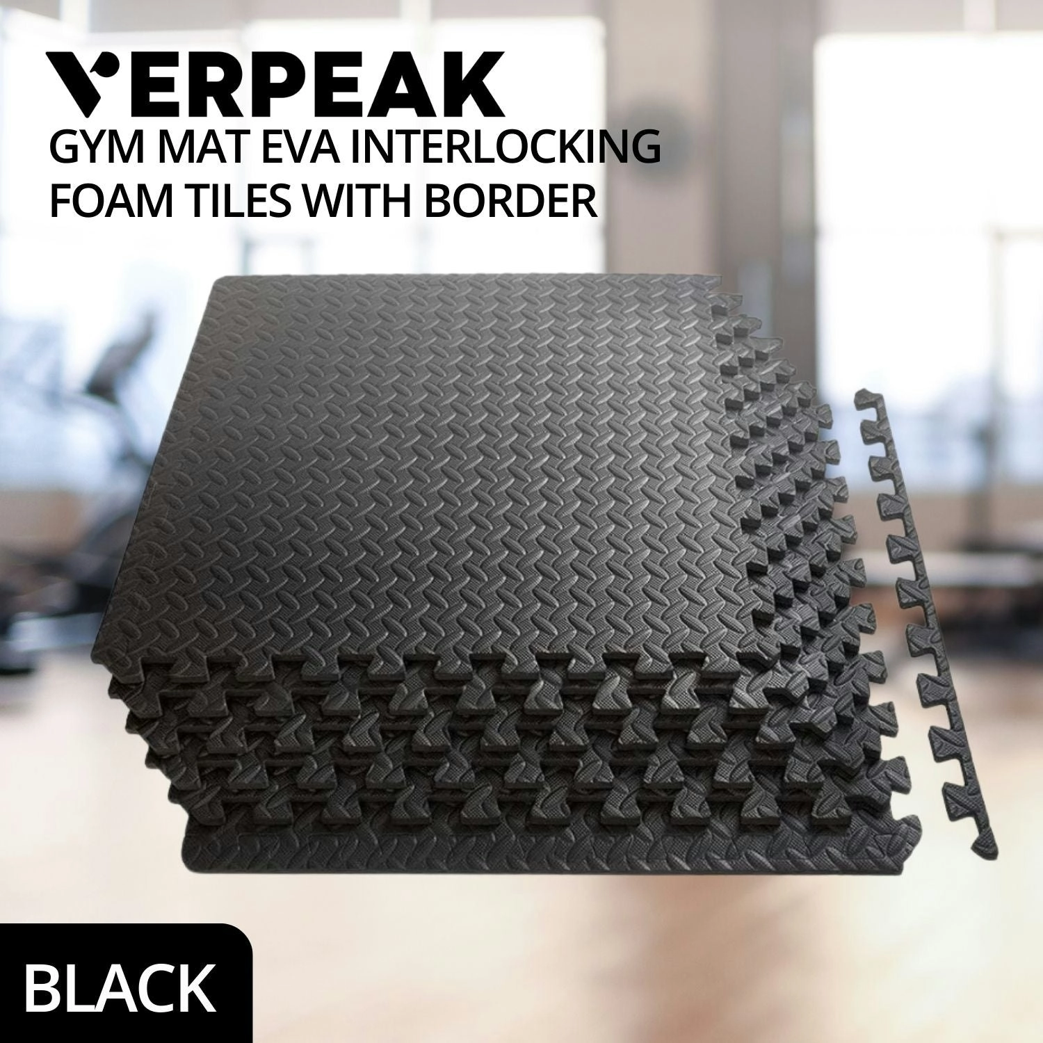 6x Verpeak Home Gyms Tiles with Border Non-Slip EVA Interlocking Foam Puzzle Gym Mat - Black