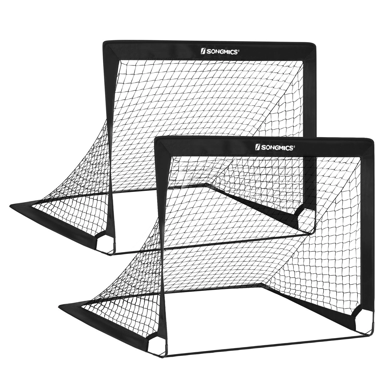 2x SONGMICS 120cm Portable Football Goal Nets Rebounder Sports Training Soccer Net - Black