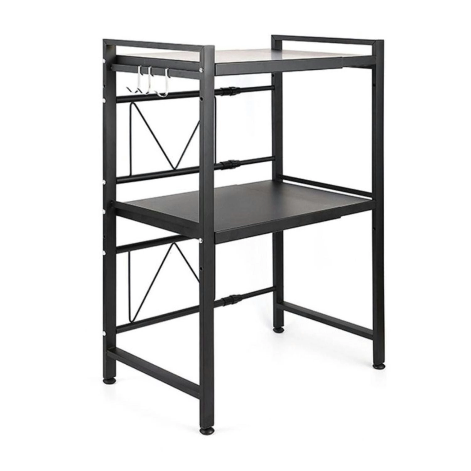 Gominimo Adjustable Length and Height Counter Shelf Includes 3 Hooks Microwave Oven Rack 3 Tier - Black