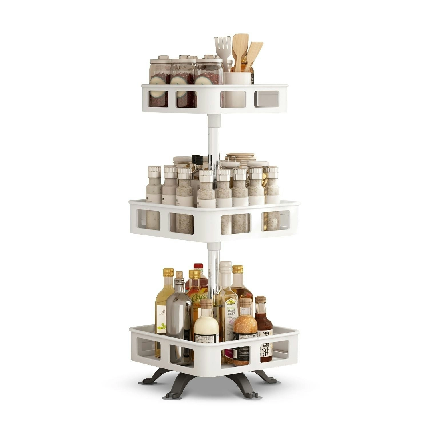 Gominimo 3 Tier Rotating Spice Rack Kitchen Carousel Seasoning Containers Organiser White