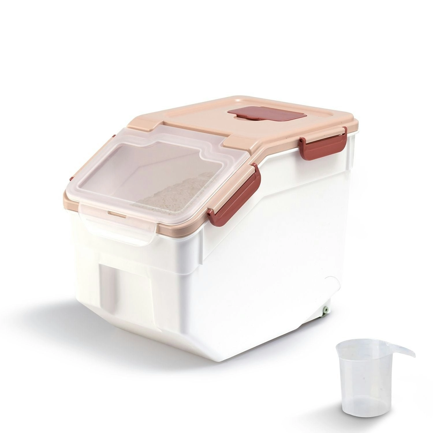 Gominimo 10kg Rice Cereal Grain Container Food Storage Box with Measuring Cup Light Coffee