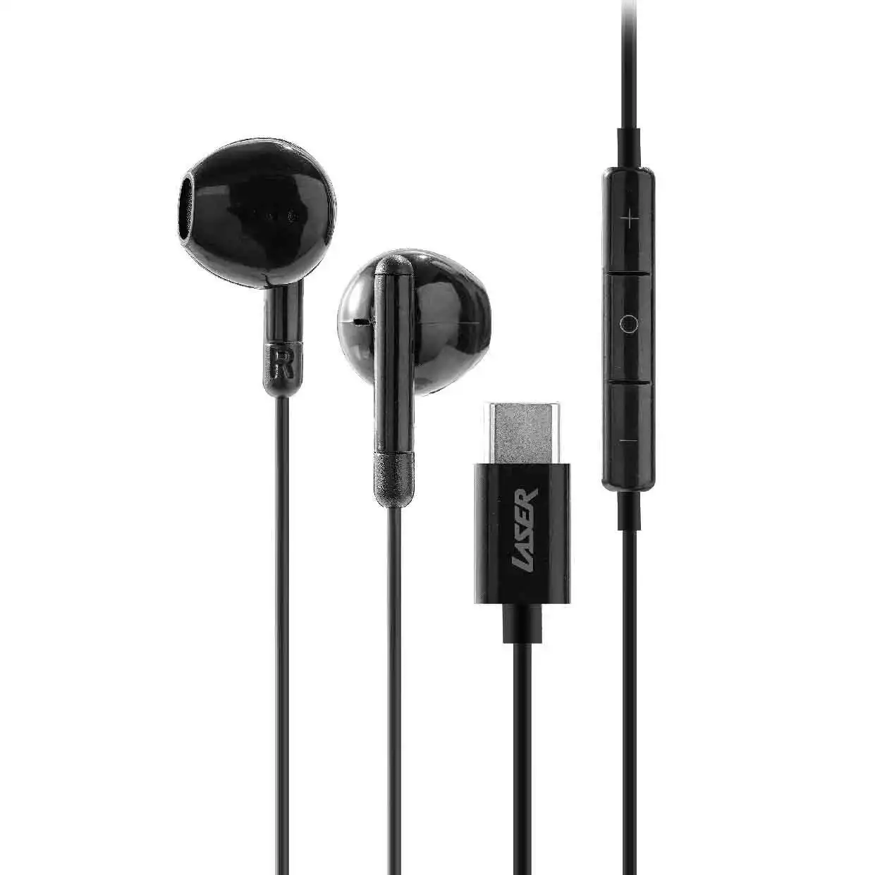 Laser USB-C Wired Earphones with Mic - Black, Compact, High-Quality Sound