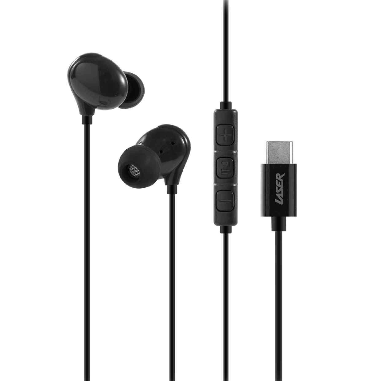 Laser In-Ear Wired Earphones USB-C with Inline Controls - Black