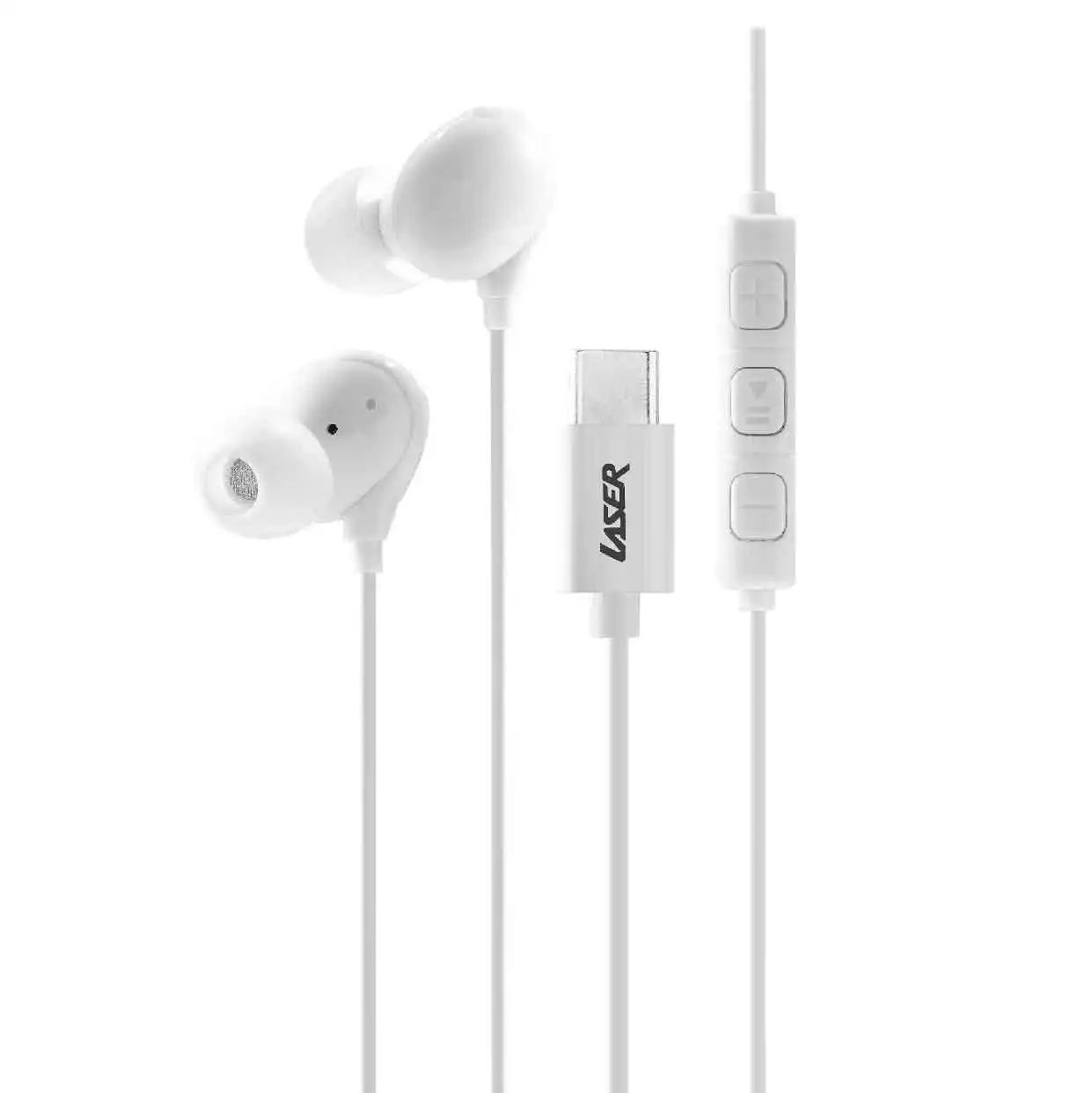 Laser USB-C Wired In-Ear White Earphones with Inline Mic & Control