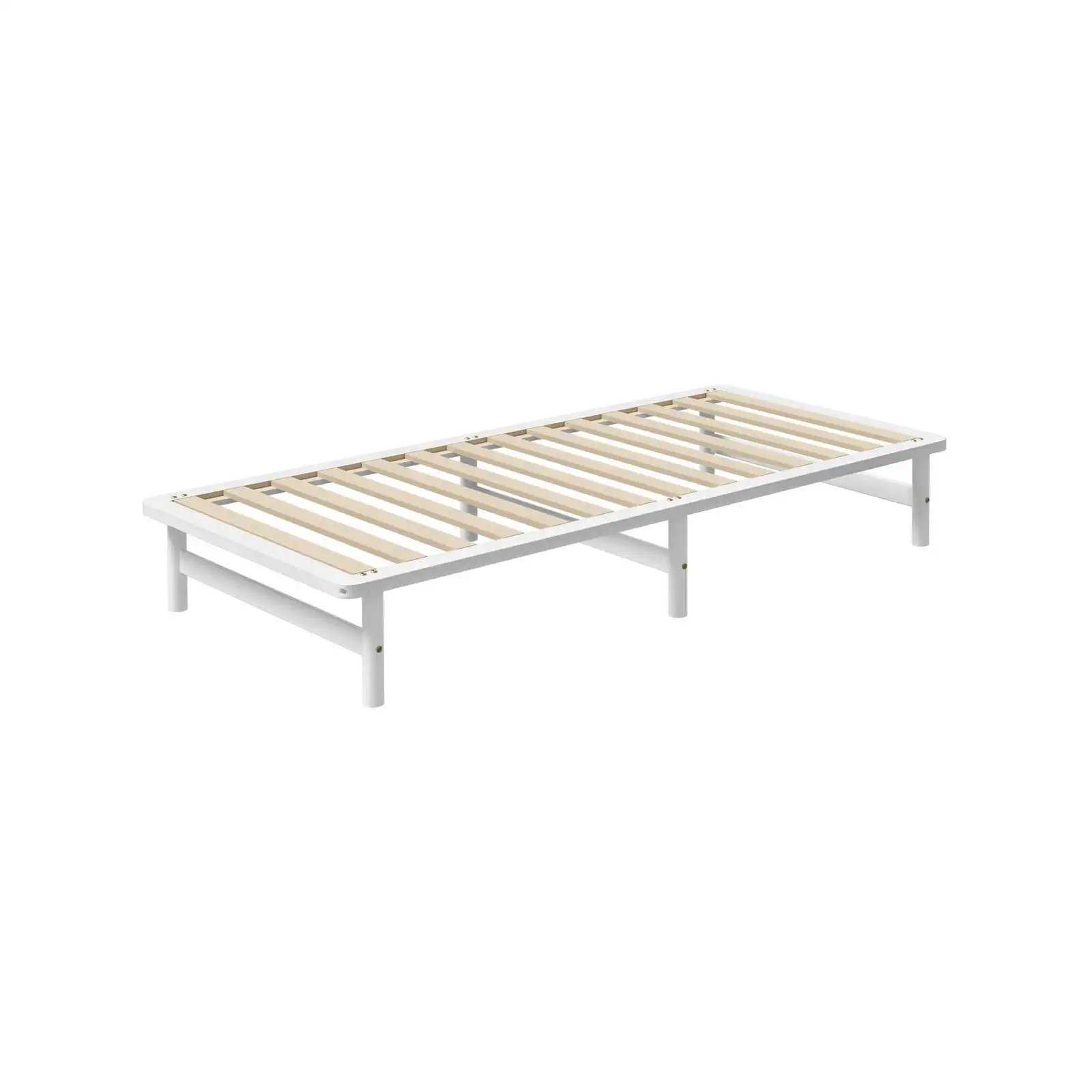 Oikiture Wooden Bed Frame Pine Timber White（King Single)