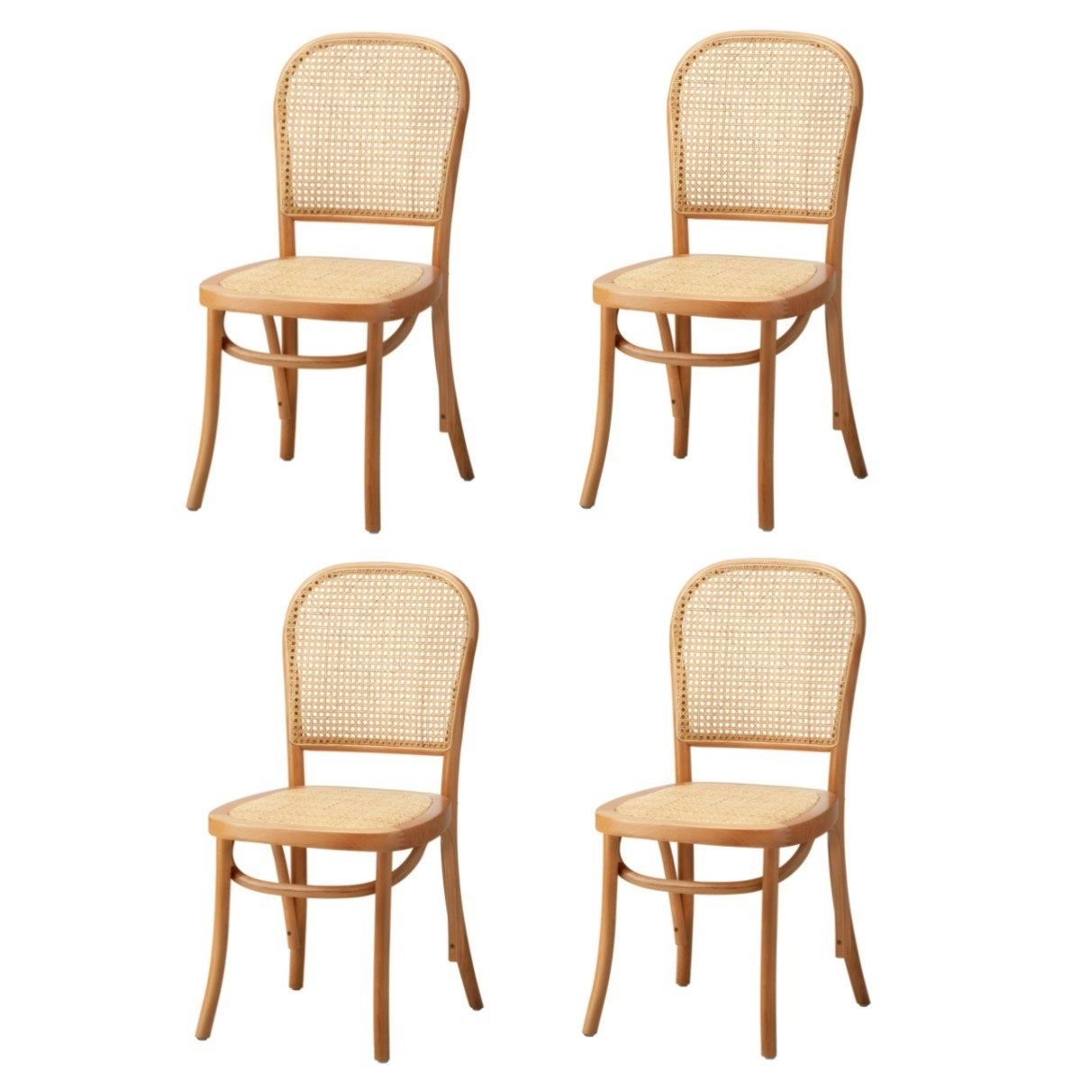 Oikiture 4x Dining Chairs Wooden Chairs Rattan Accent Chair Natural