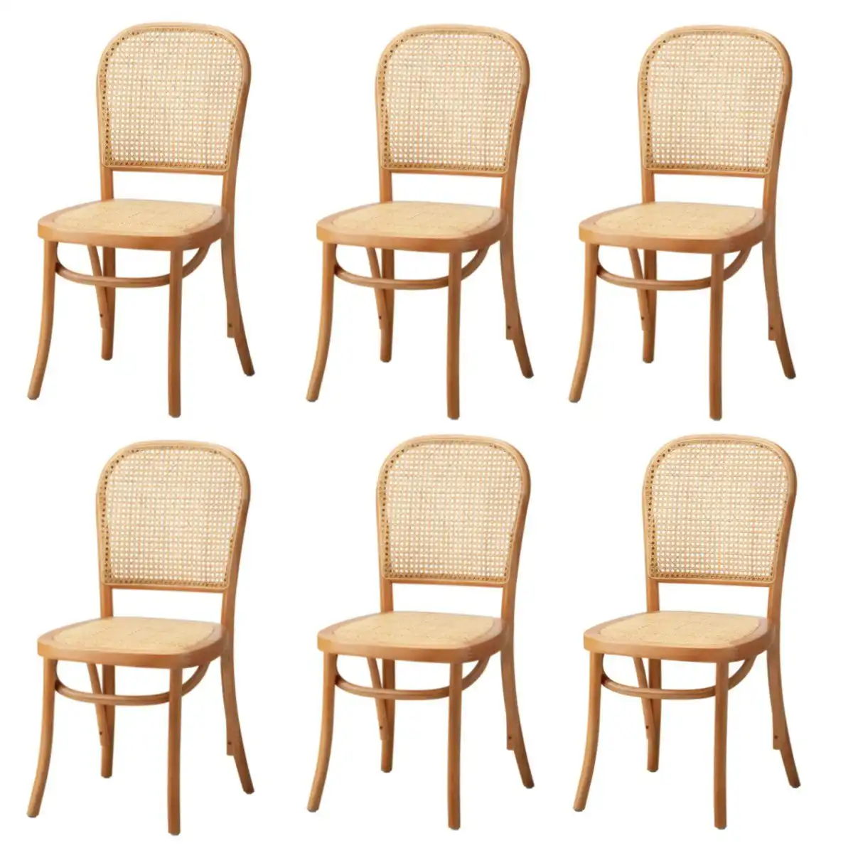 Oikiture 6x Dining Chairs Wooden Chairs Rattan Accent Chair Natural