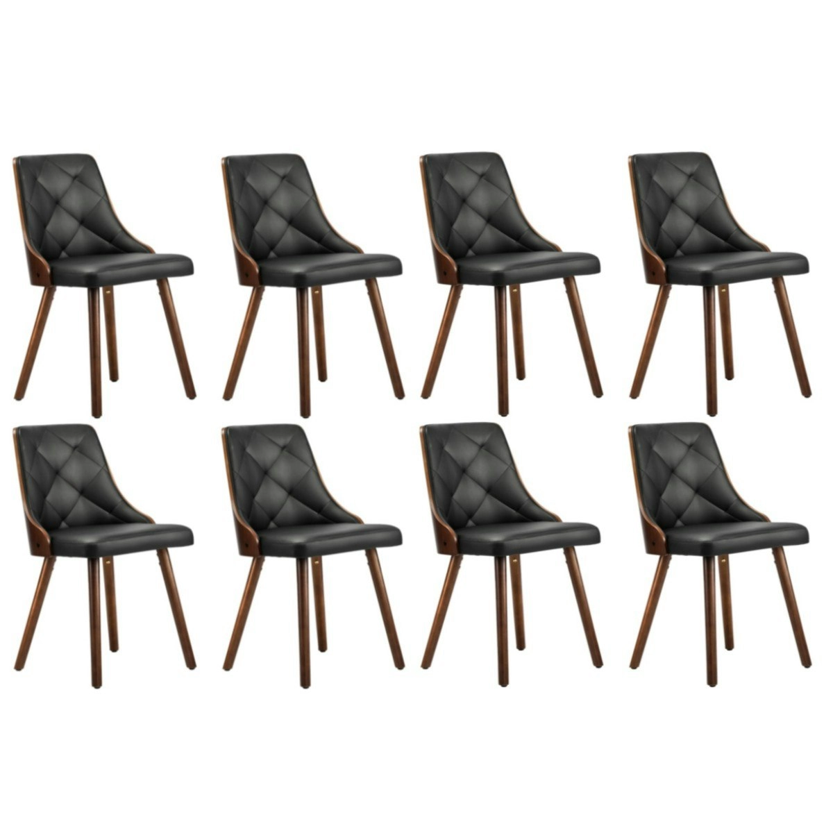 Oikiture 8x Dining Chairs Wooden Chair Kitchen Cafe Faux Leather Padded Black