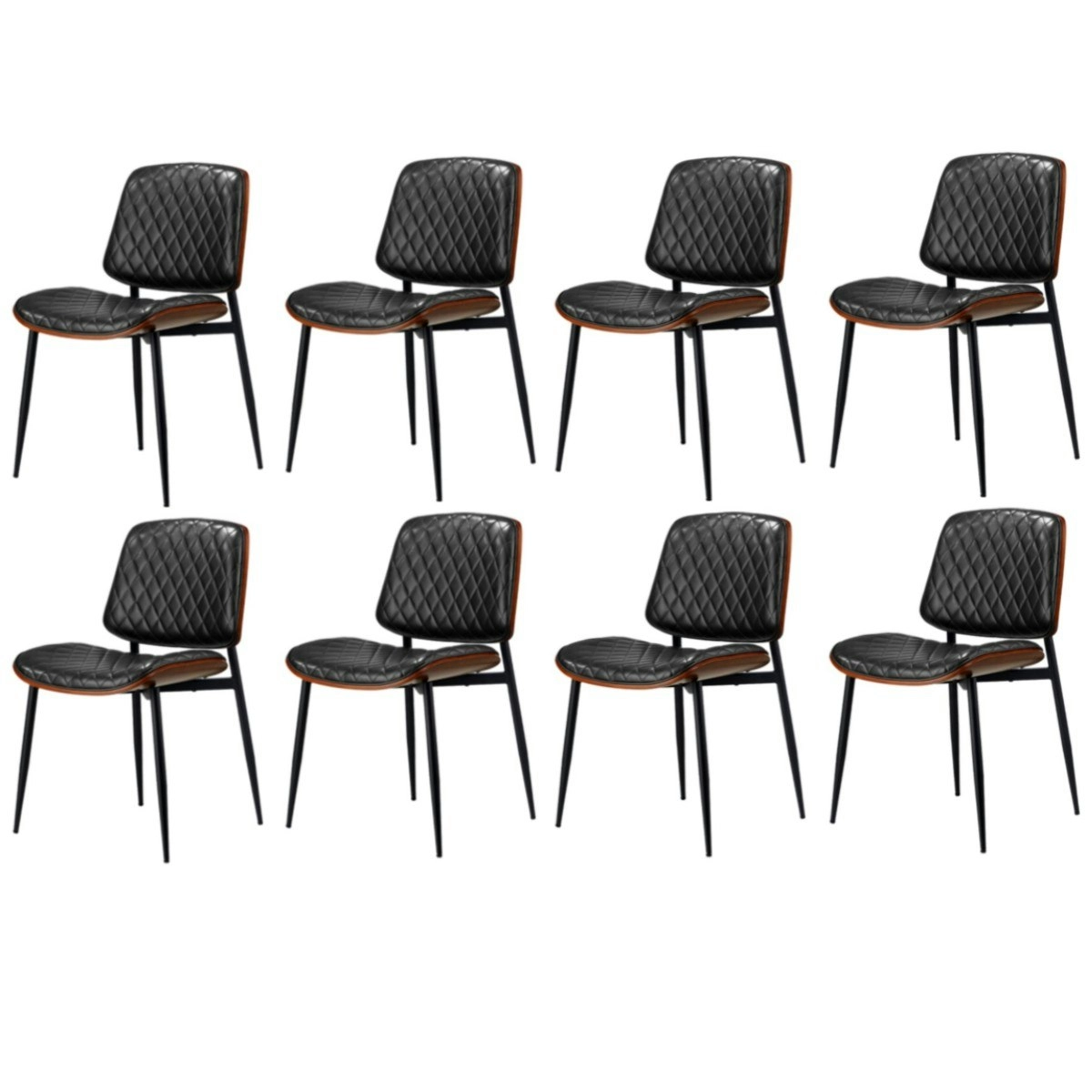 Oikiture 8x Dining Chairs Retro Faux Leather Solid Beech Wood Metal Legs Black