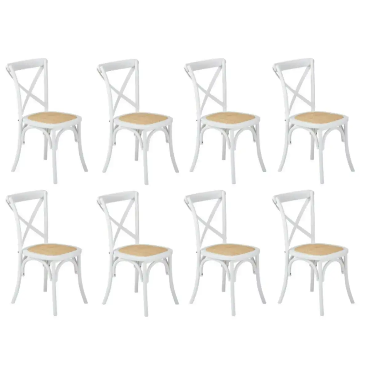 Oikiture 8PCS Crossback Dining Chair Solid Birch Timber Wood Ratan Seat White