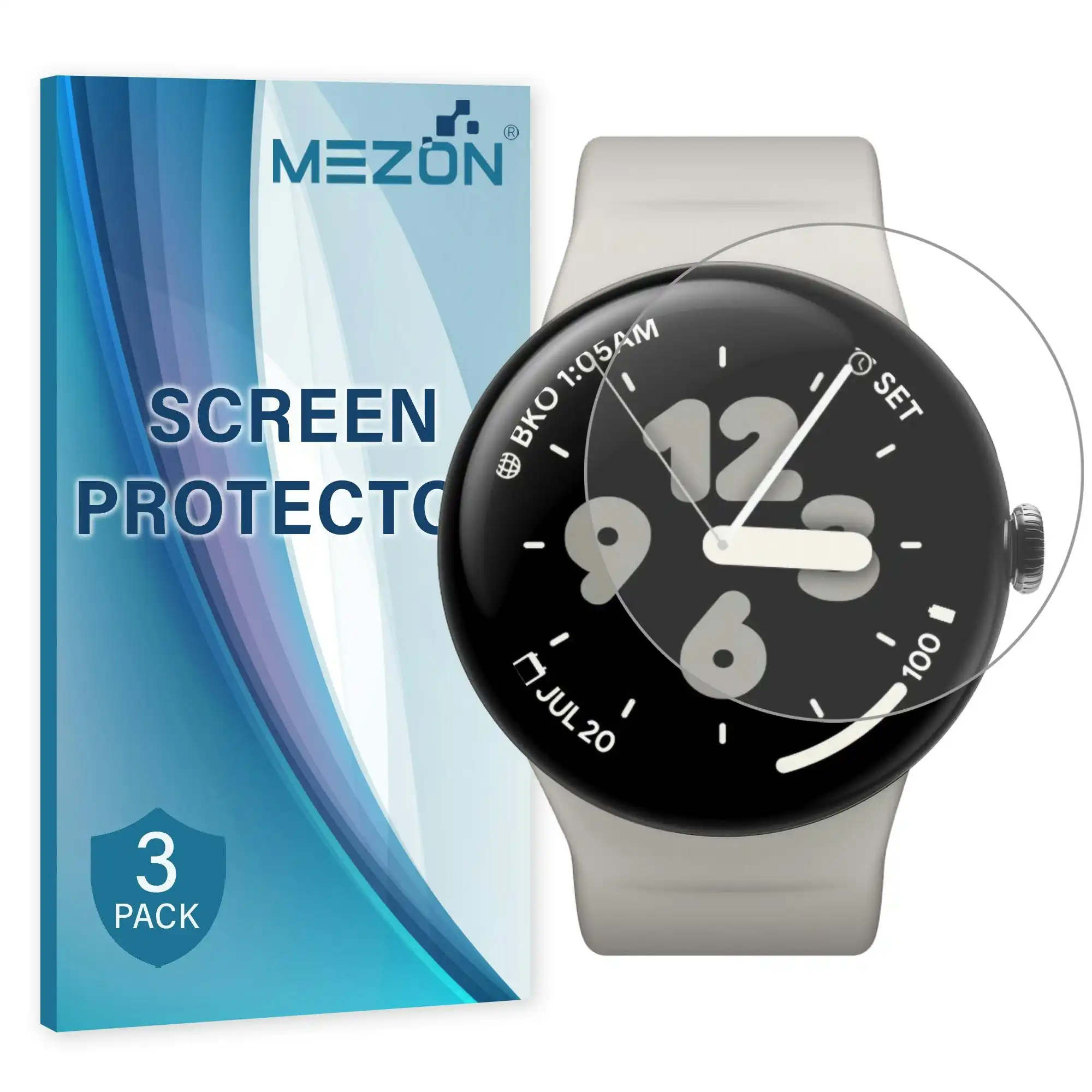 [3 Pack] MEZON Google Pixel Watch 3 XL (45mm) Ultra Clear TPU Film Screen Protectors Shock Absorption (Pixel Watch 3 XL, Clear)