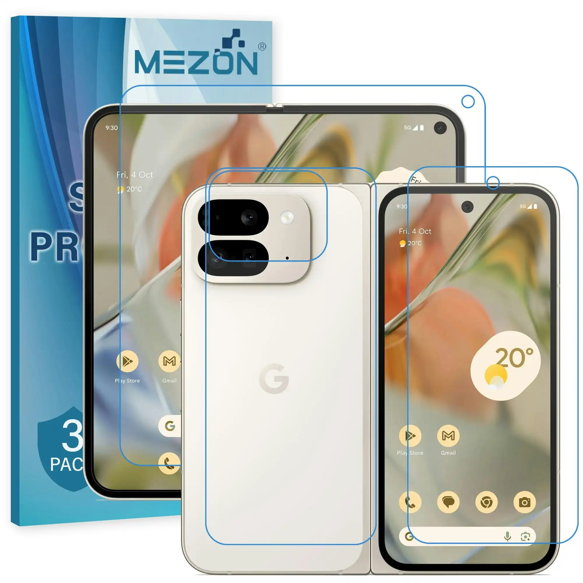 [3x in 1] MEZON Google Pixel 9 Pro Fold Premium Hydrogel Clear Edge-to-Edge Full Coverage Screen Protector Fingerprint Film