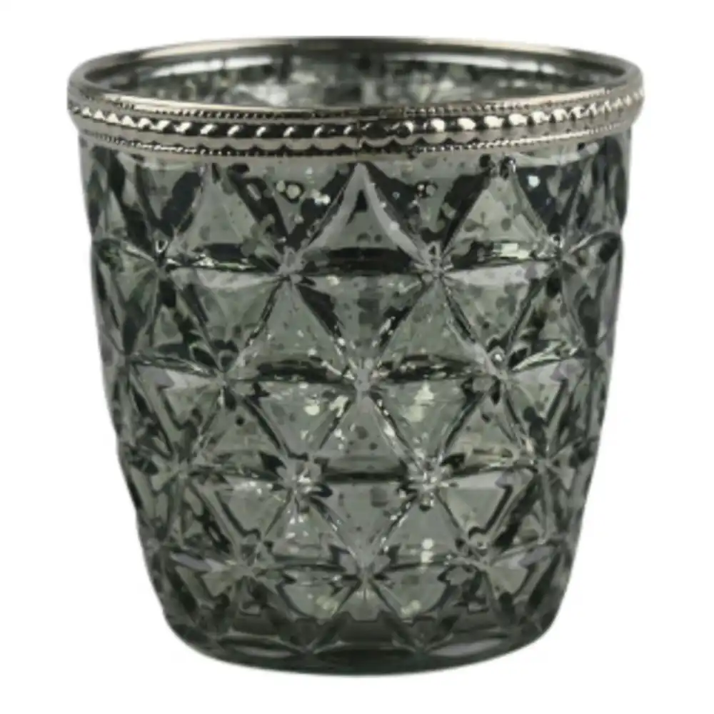 Glass 9cm Scented Tealight Candle Diamond Storm Home Fragrance Display Grey